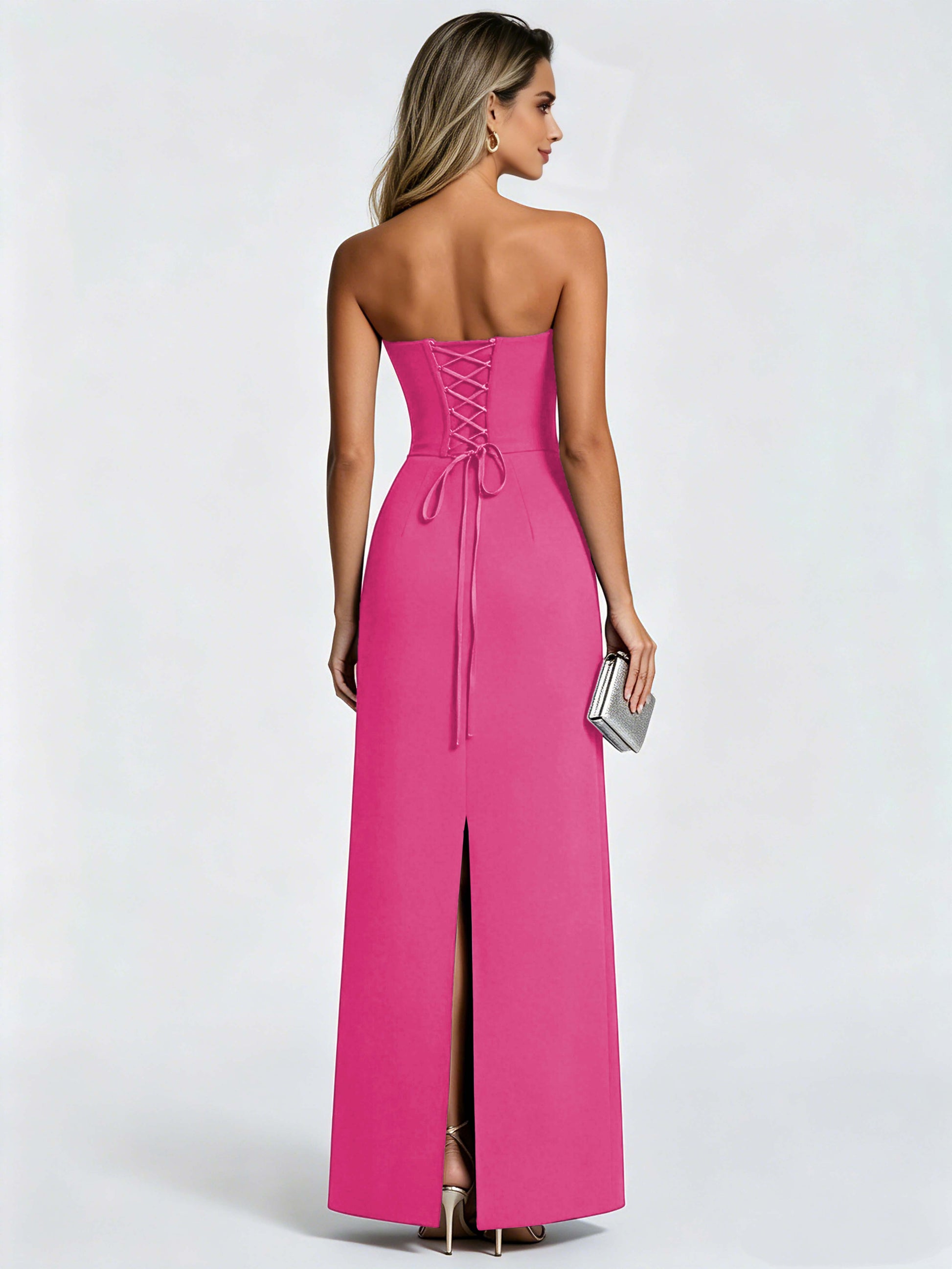 Satin Prom Dresses for Teens Strapless Formal Evening Gown