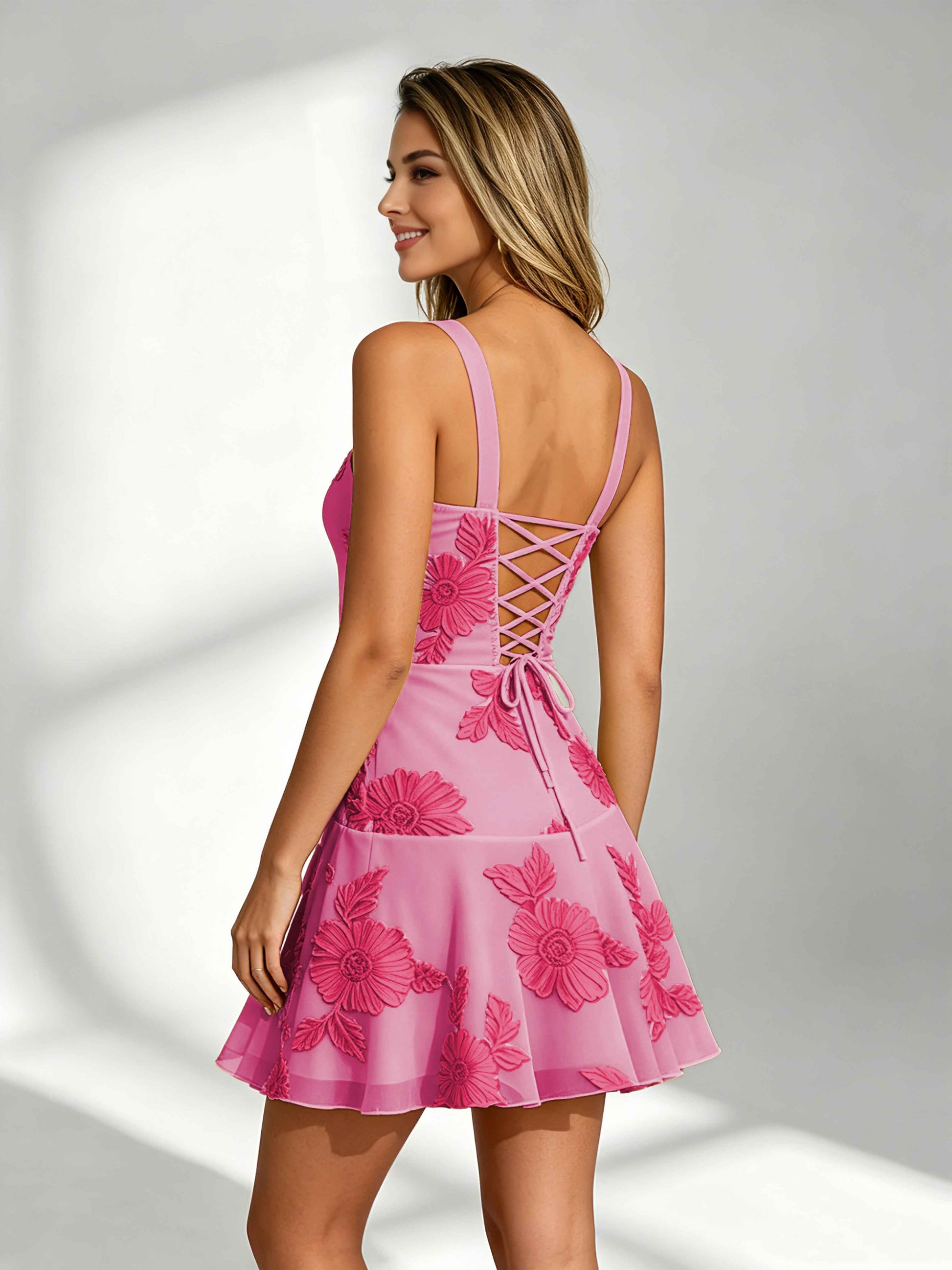 Embroidery Mesh Short Homecoming Dress for Teen Halter Formal Party Gown