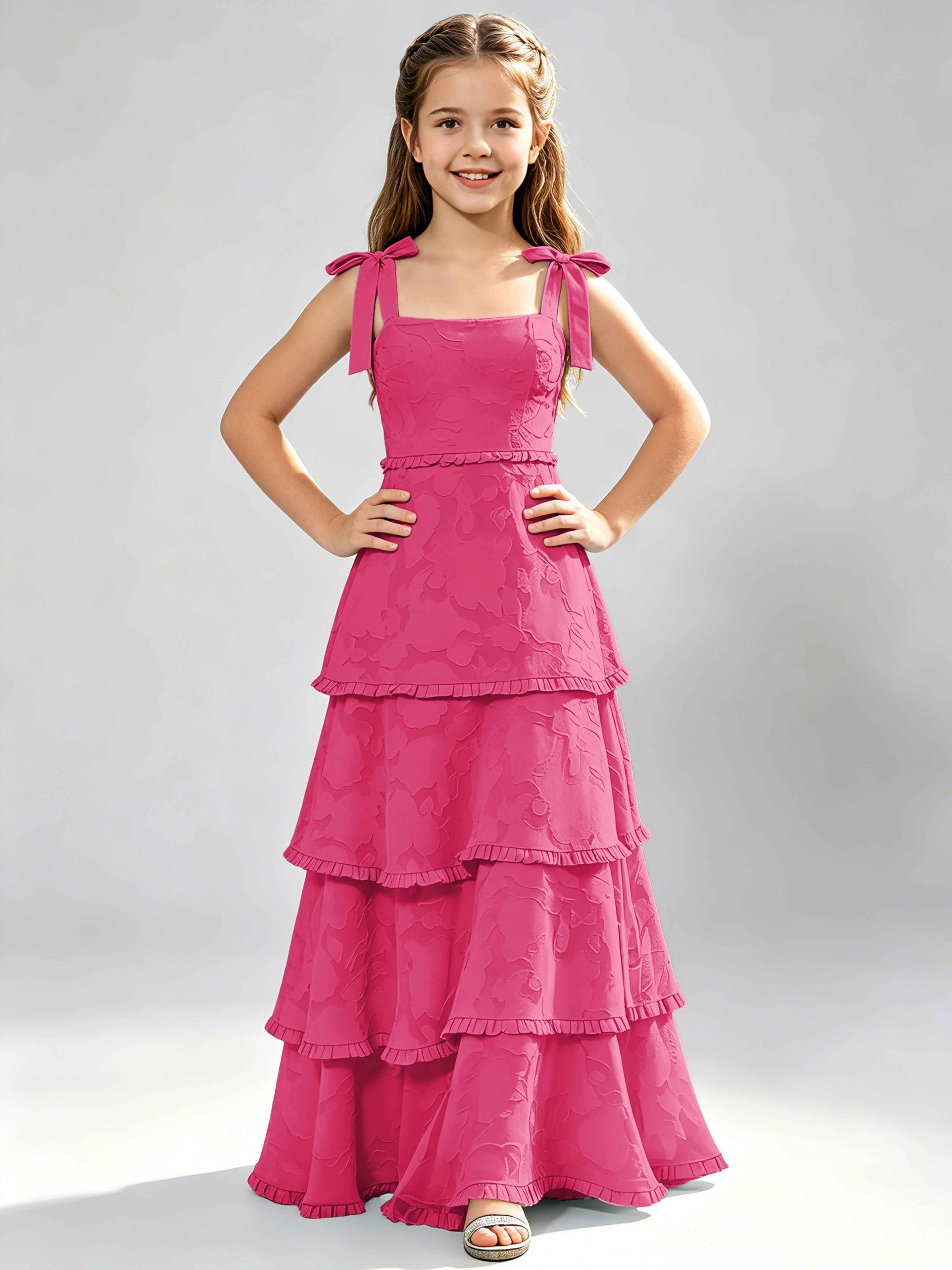 Spaghetti Straps Floral Burnout Chiffon Junior Bridesmaid Dresses