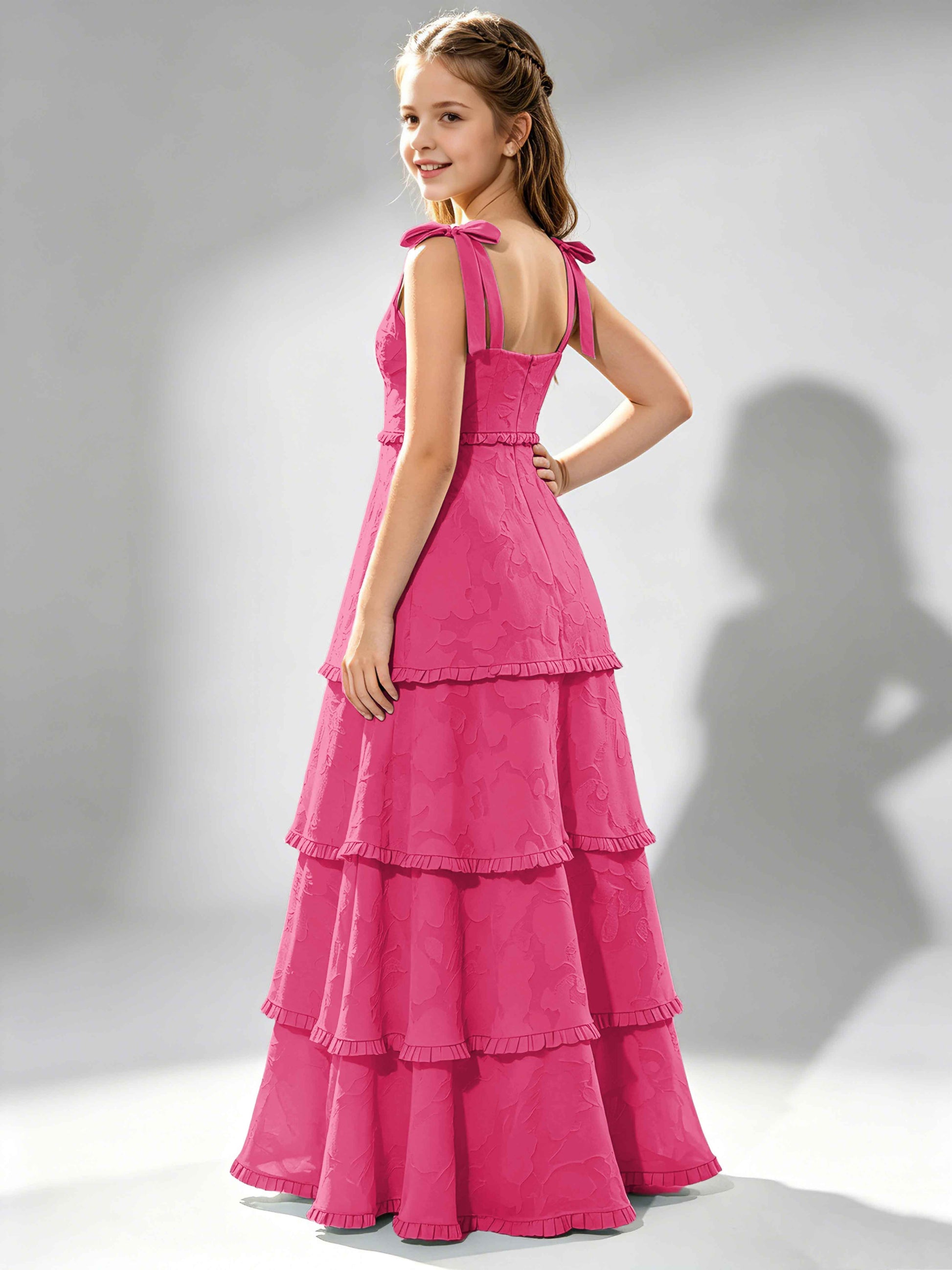 Spaghetti Straps Floral Burnout Chiffon Junior Bridesmaid Dresses