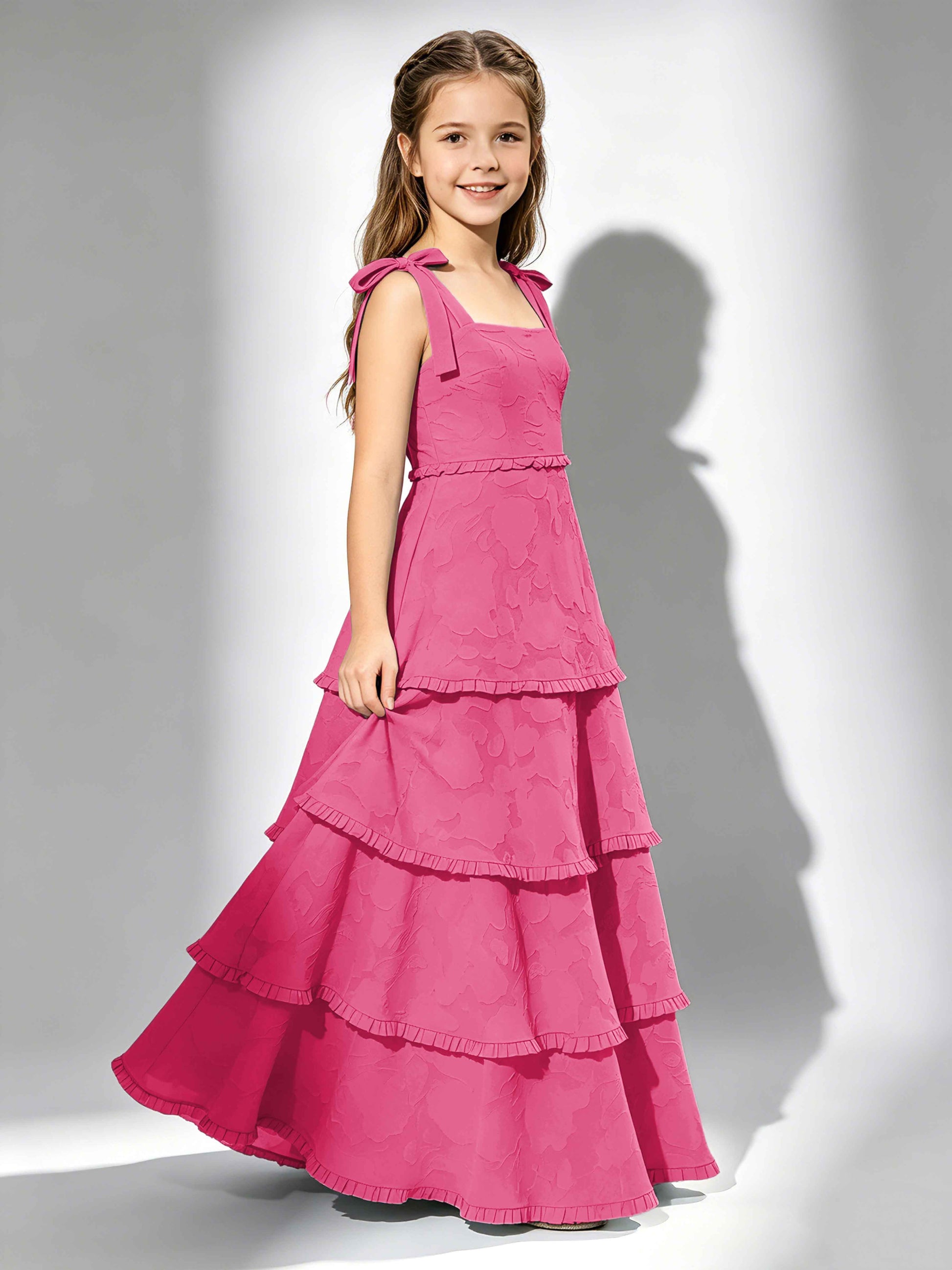 Spaghetti Straps Floral Burnout Chiffon Junior Bridesmaid Dresses