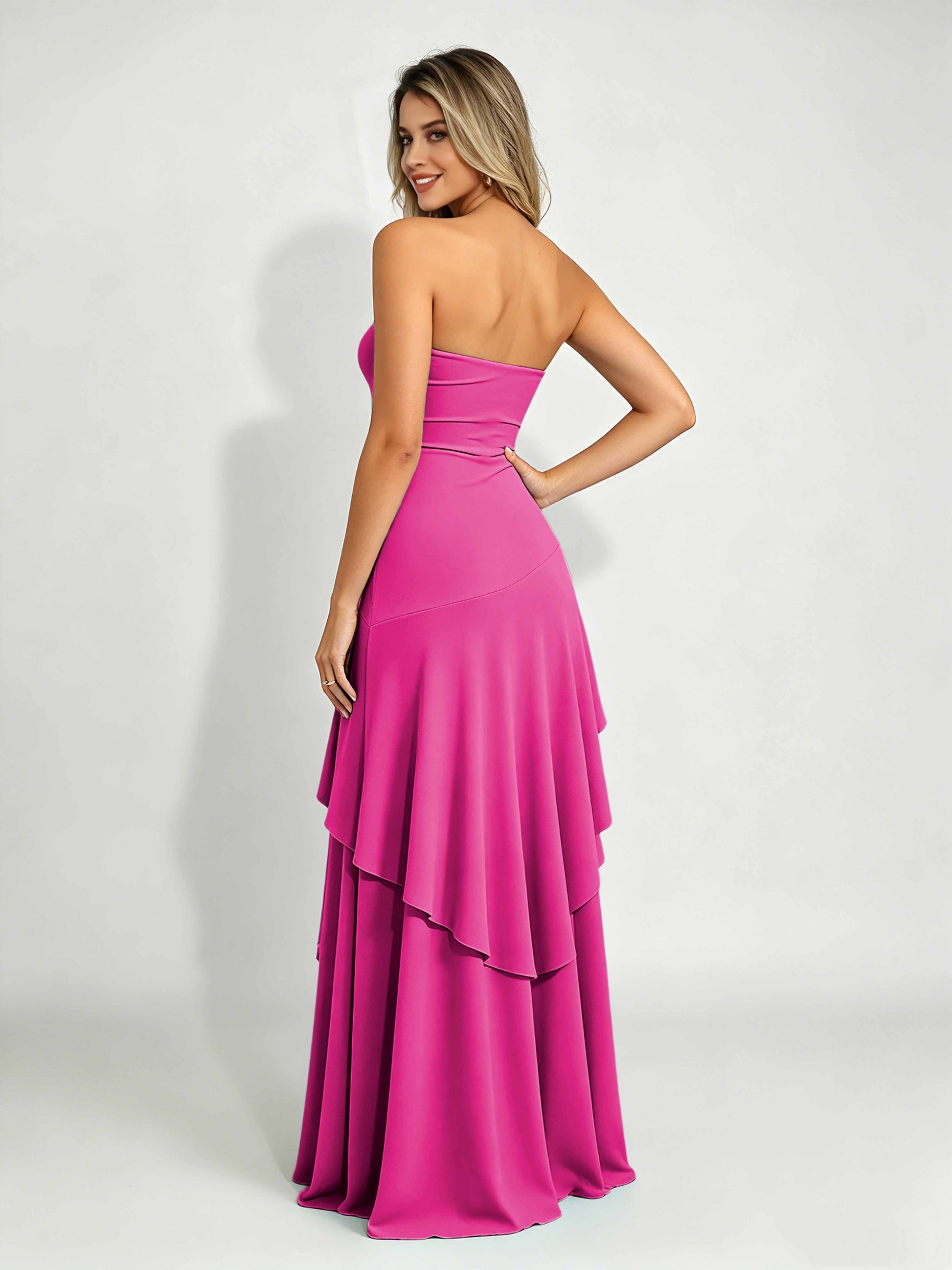 Spandex Tiered Ruffle Prom Dress High Low Homecoming Dresses