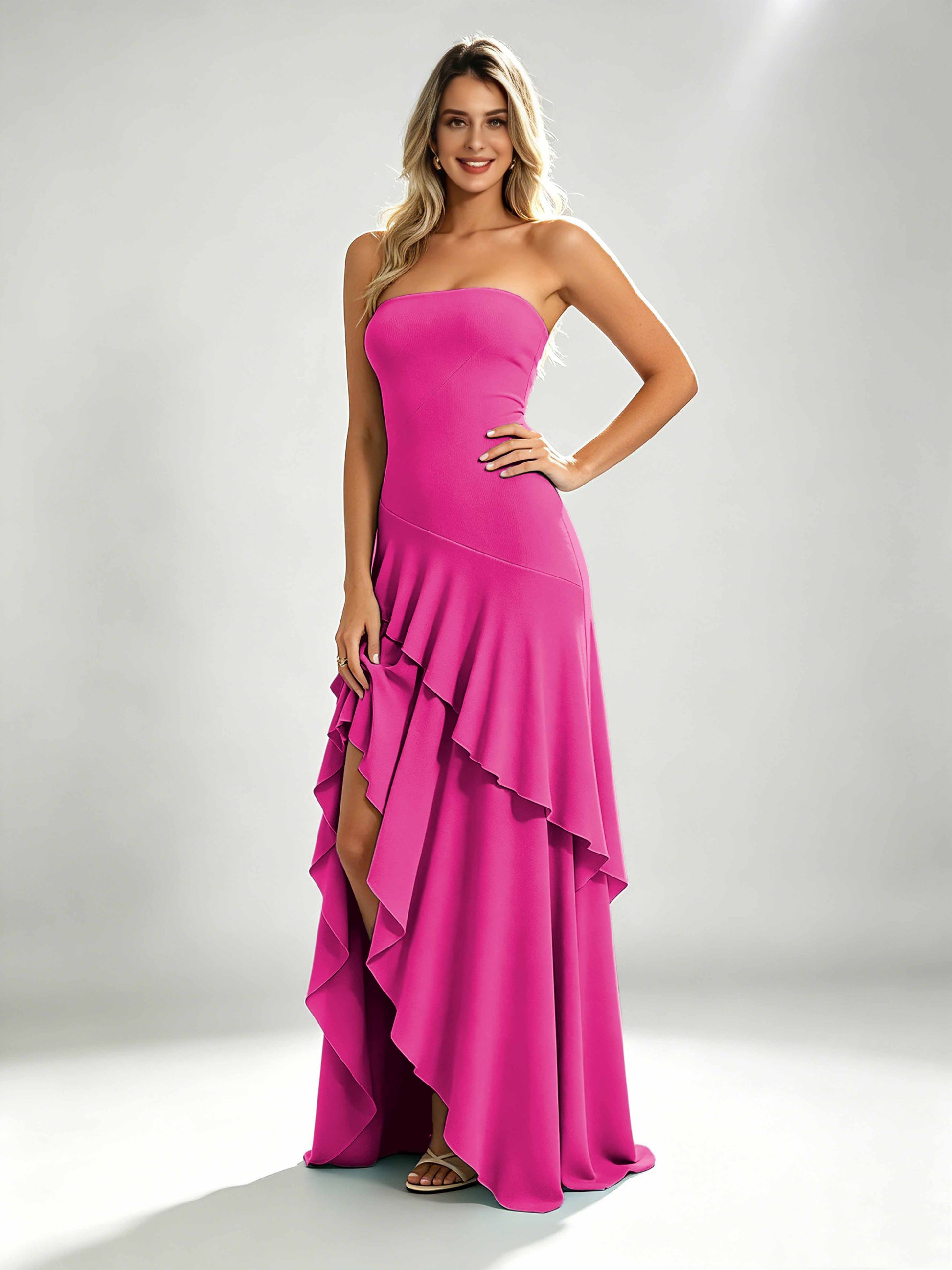 Spandex Tiered Ruffle Prom Dress High Low Homecoming Dresses
