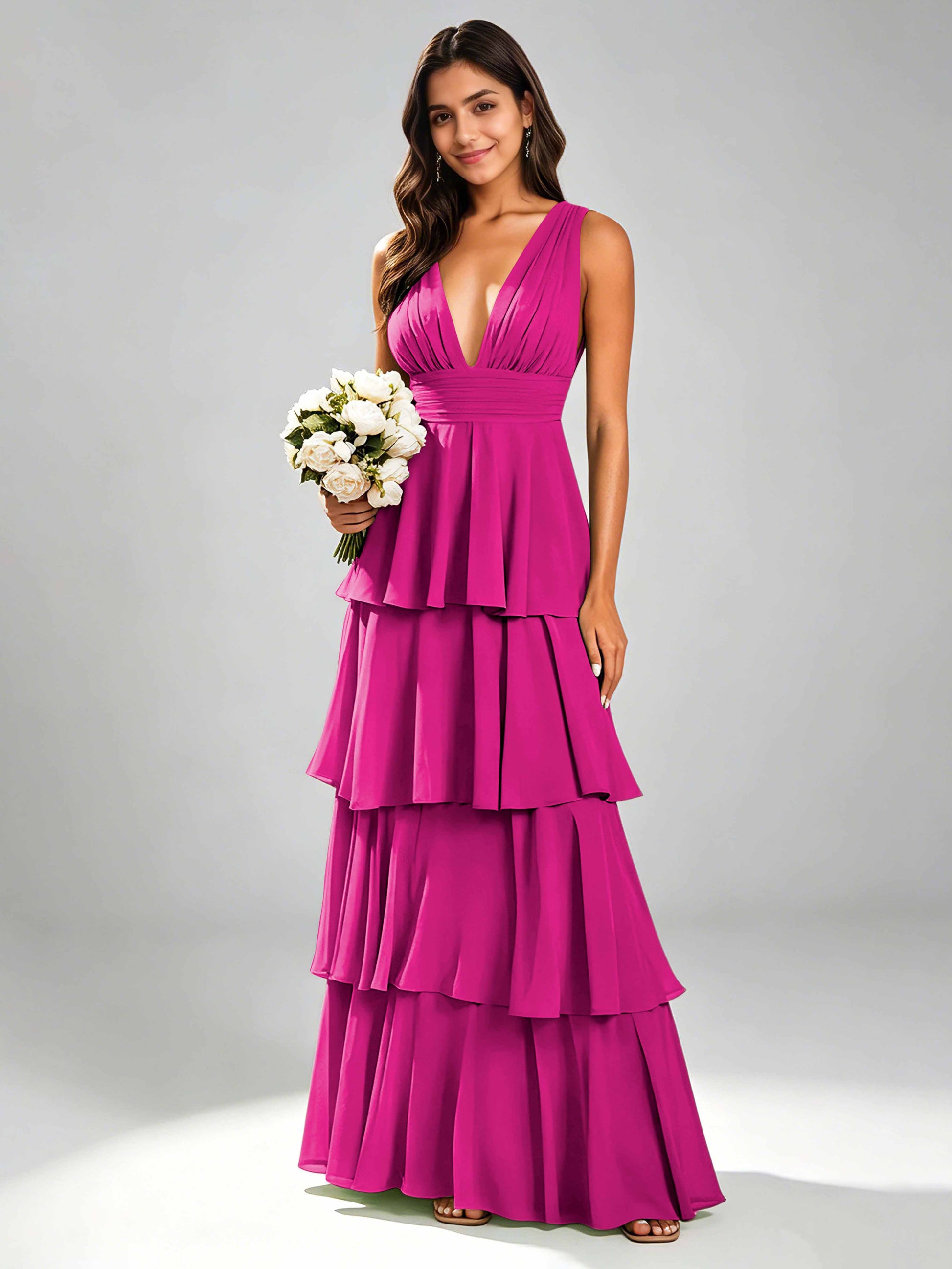 Tiered Chiffon Bridesmaid Dress for Wedding Garden Party