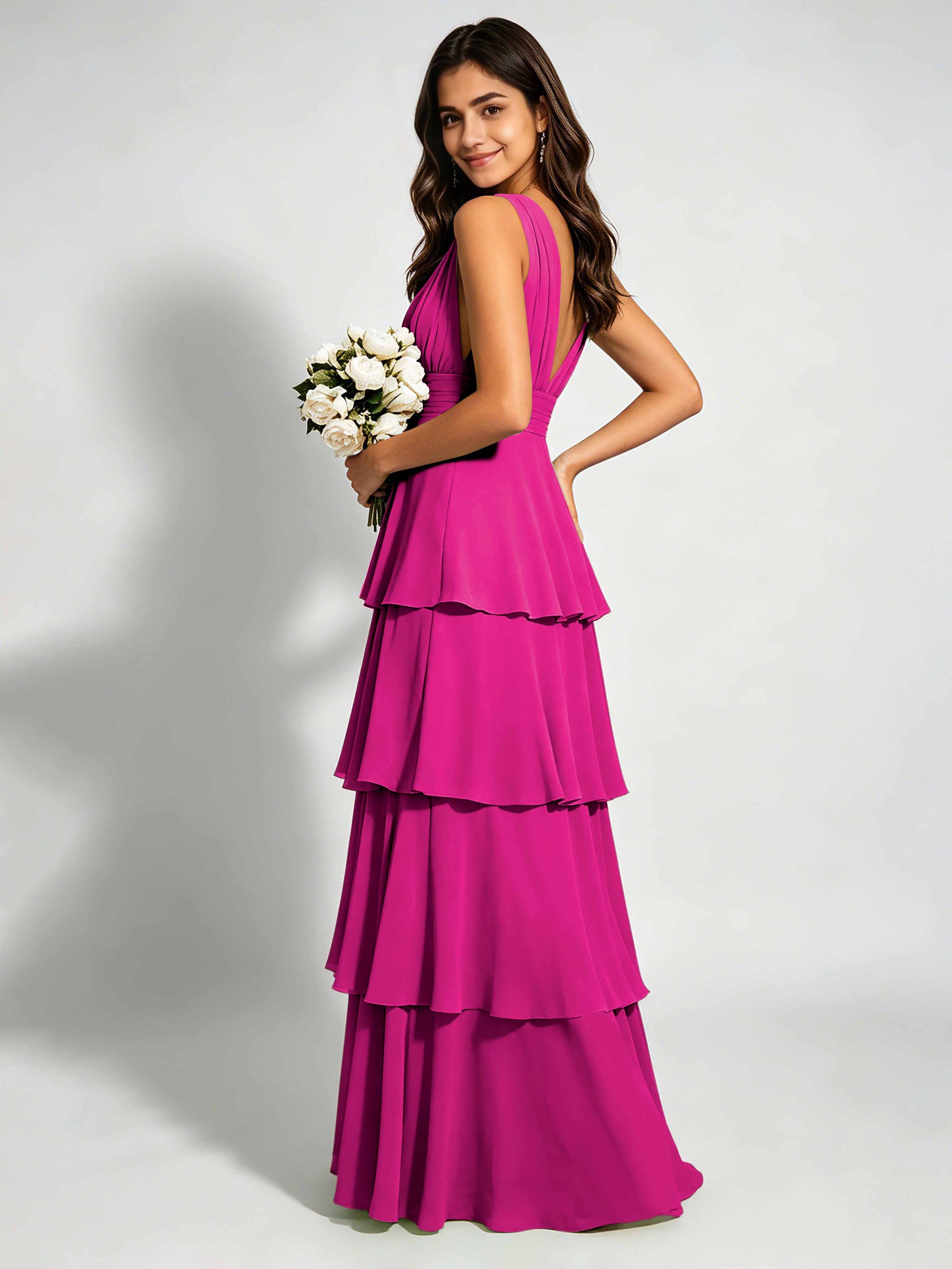 Tiered Chiffon Bridesmaid Dress for Wedding Garden Party