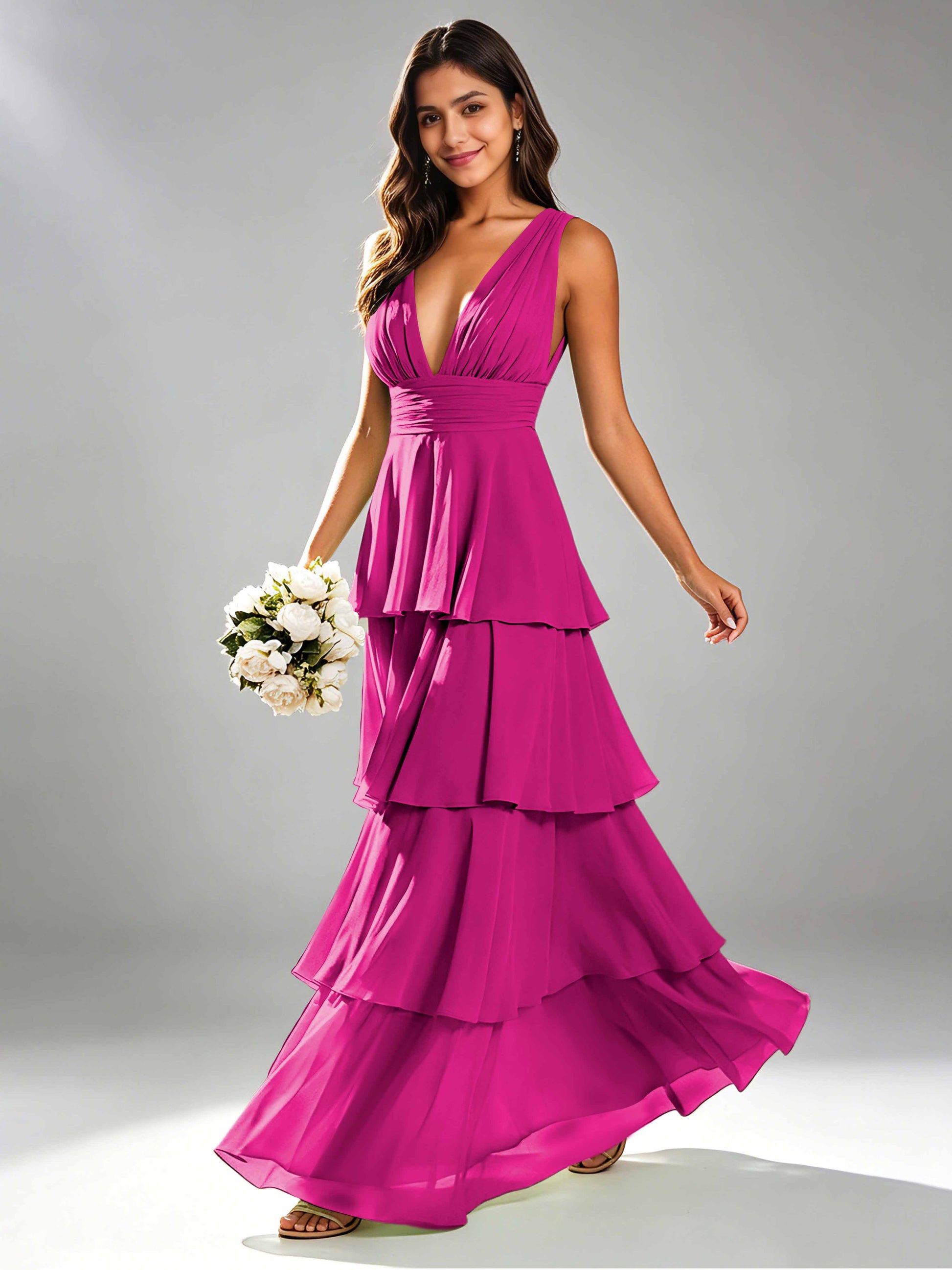 Tiered Chiffon Bridesmaid Dress for Wedding Garden Party