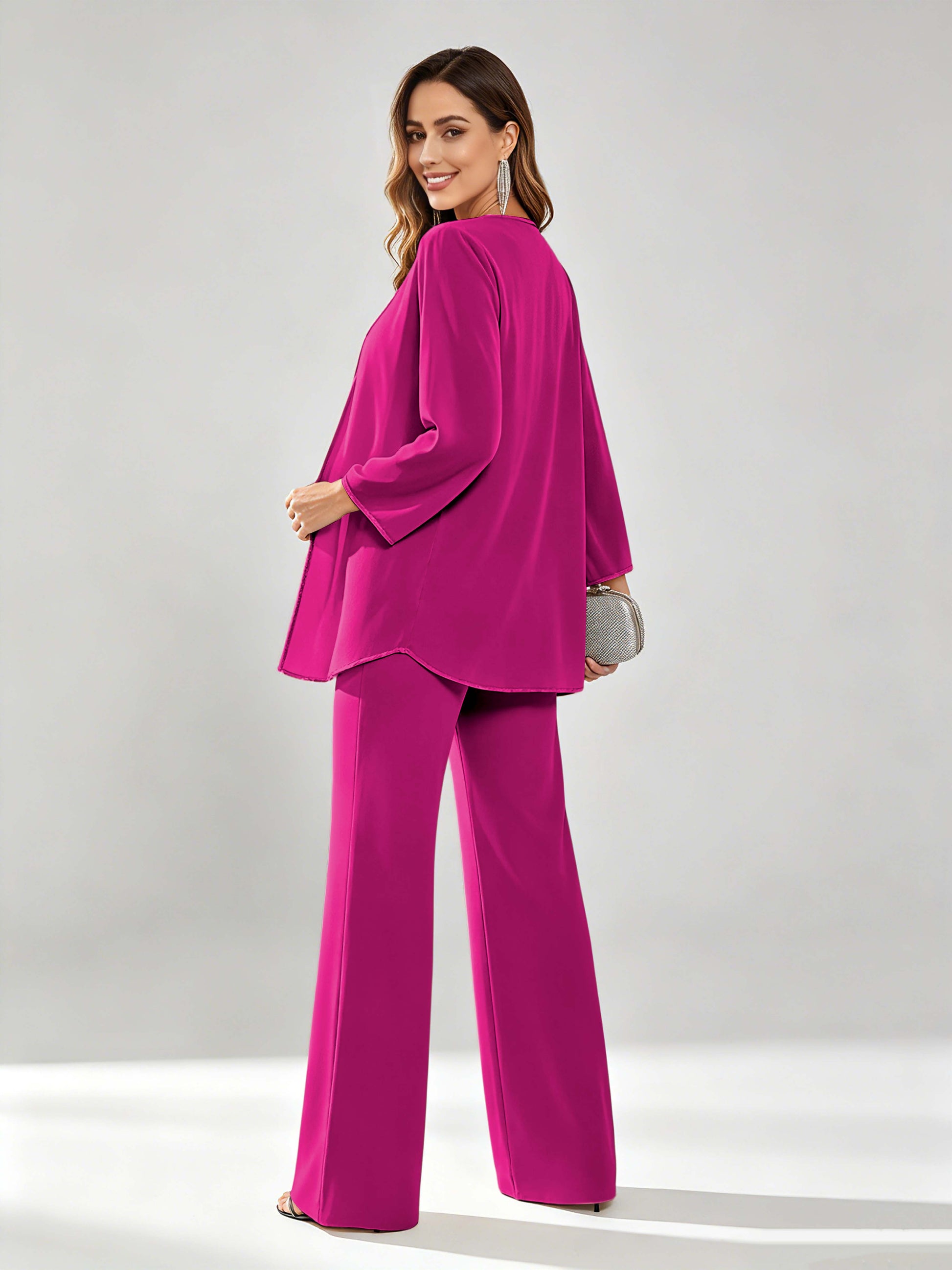 Chiffon Sequin 3 Pieces Mother of The Bride Pant Suits for Women