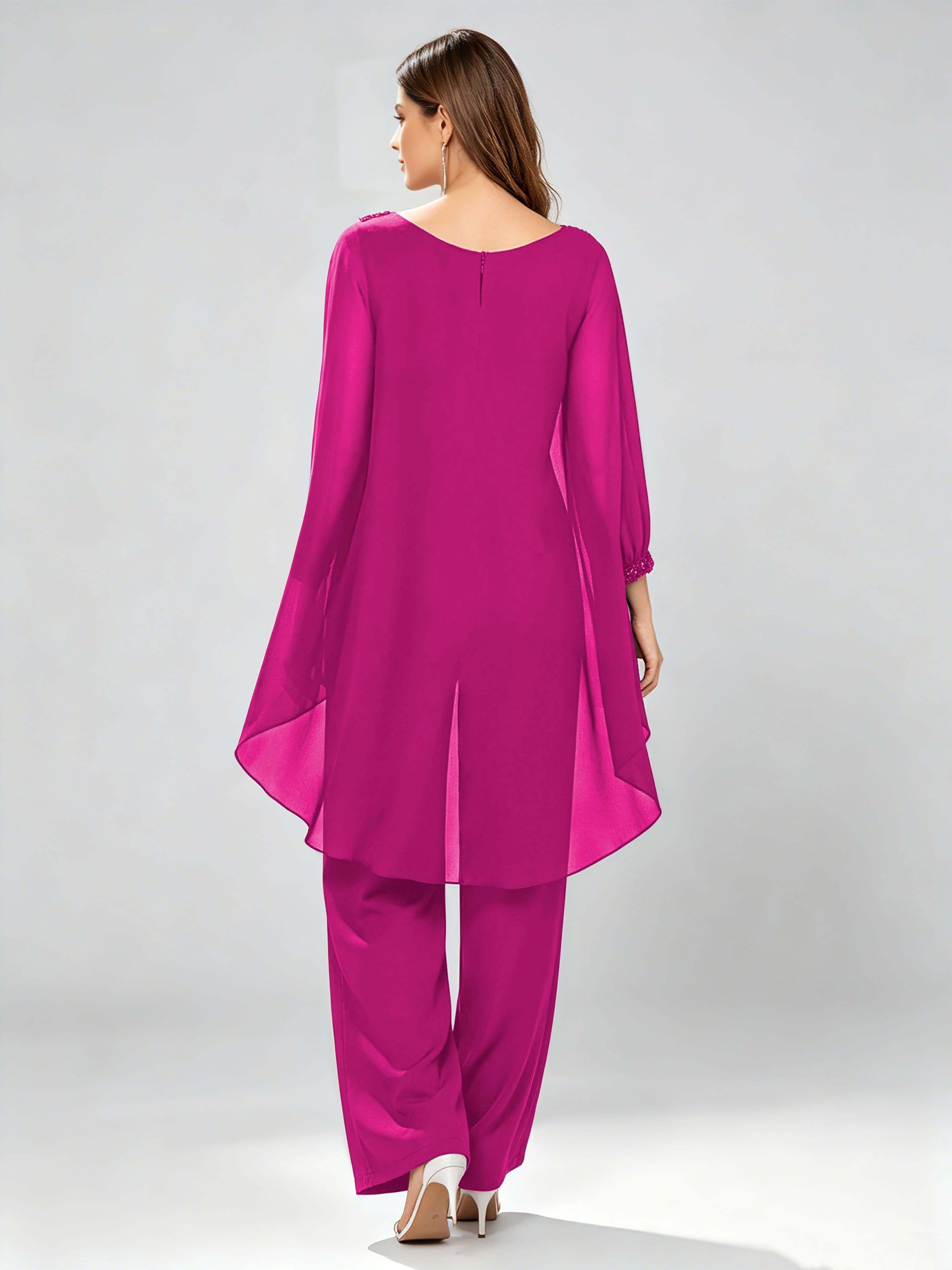 Asymmetric Chiffon 2 Pieces Mother of The Bride Pant Suits