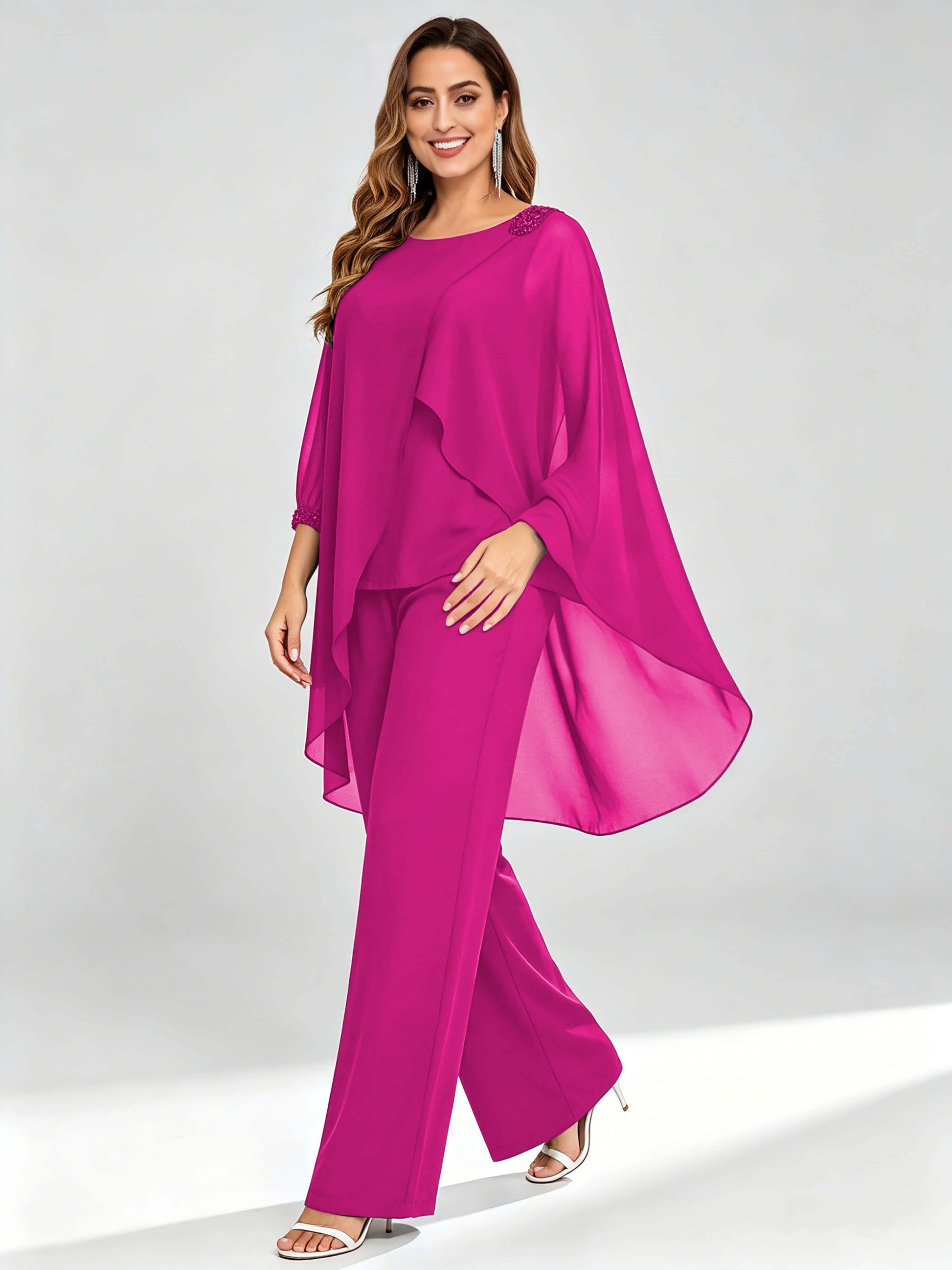 Asymmetric Chiffon 2 Pieces Mother of The Bride Pant Suits