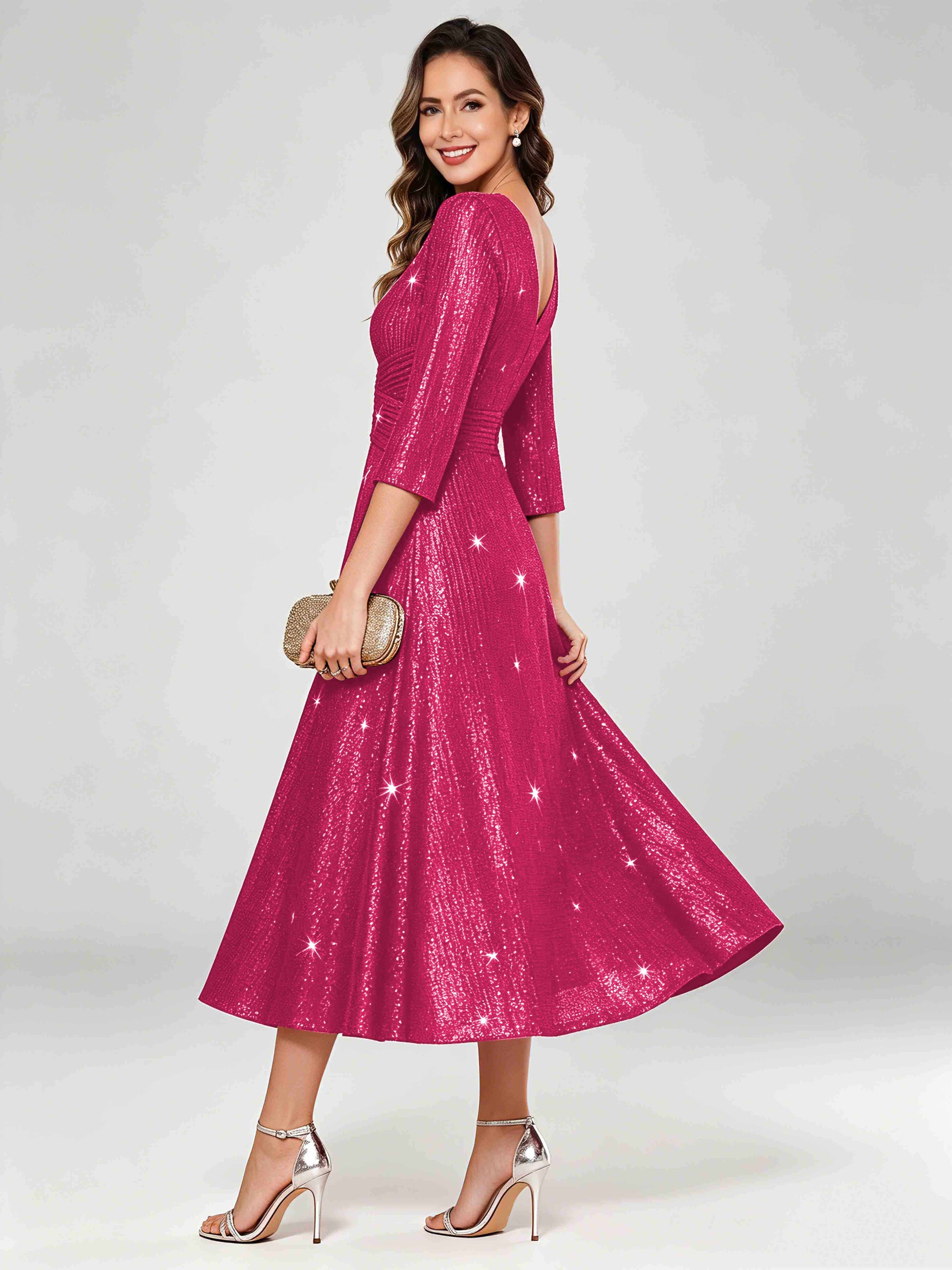 Sequin Sparkly 3/4 Sleeve Dressy Mother of The Bride Dresses