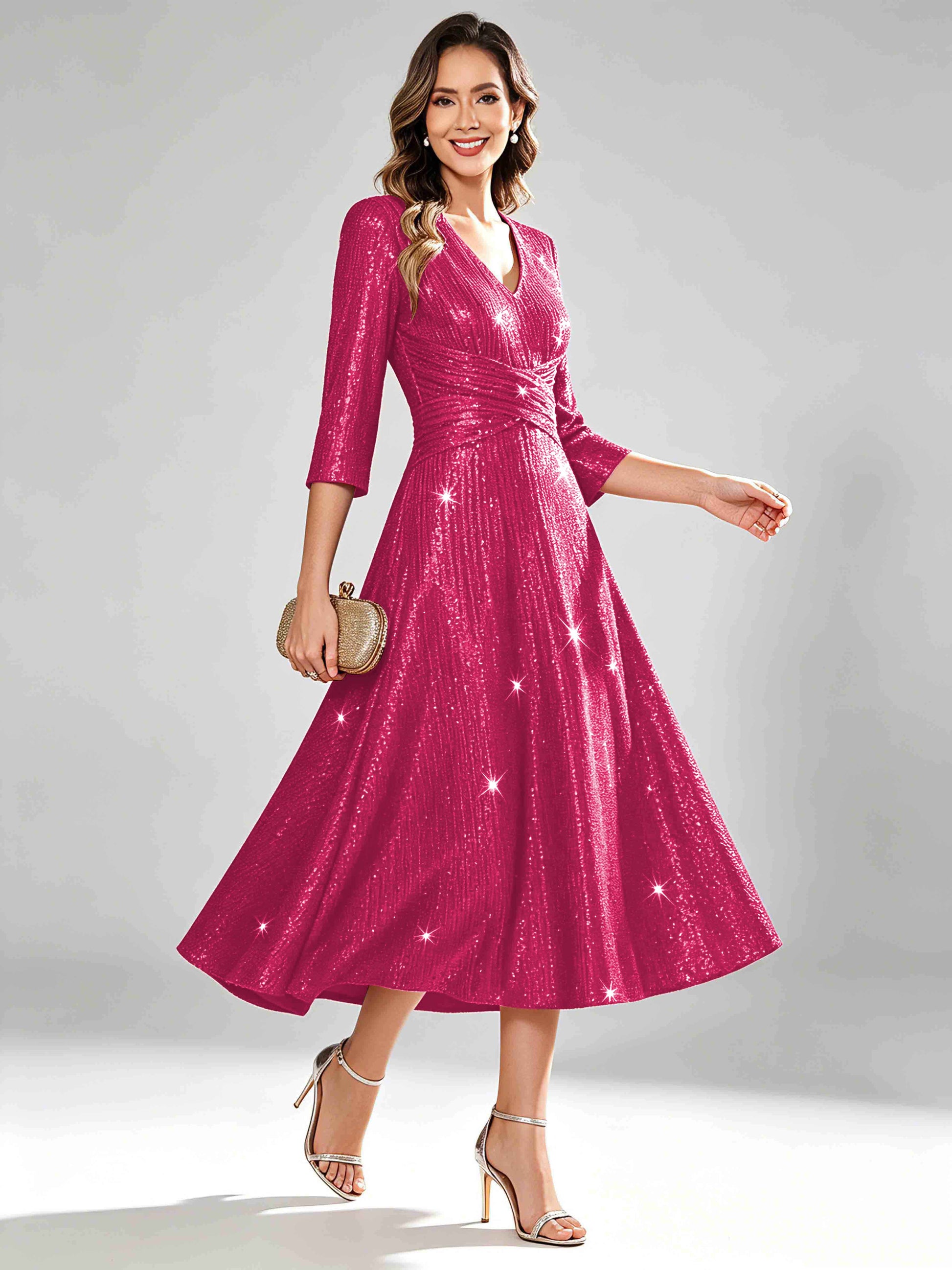 Sequin Sparkly 3/4 Sleeve Dressy Mother of The Bride Dresses