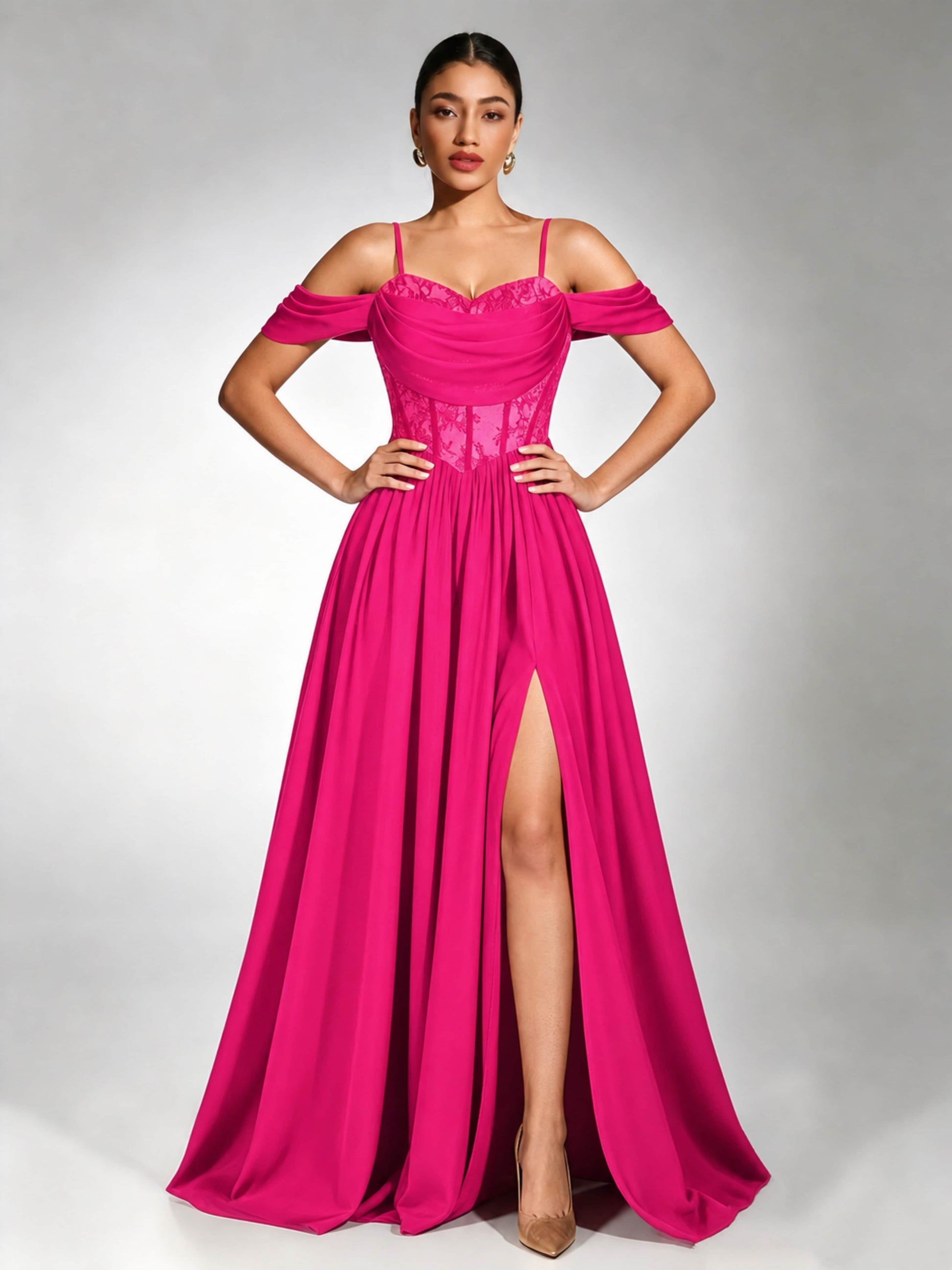 Off Shoulder Chiffon Lace Prom Dress for Teens