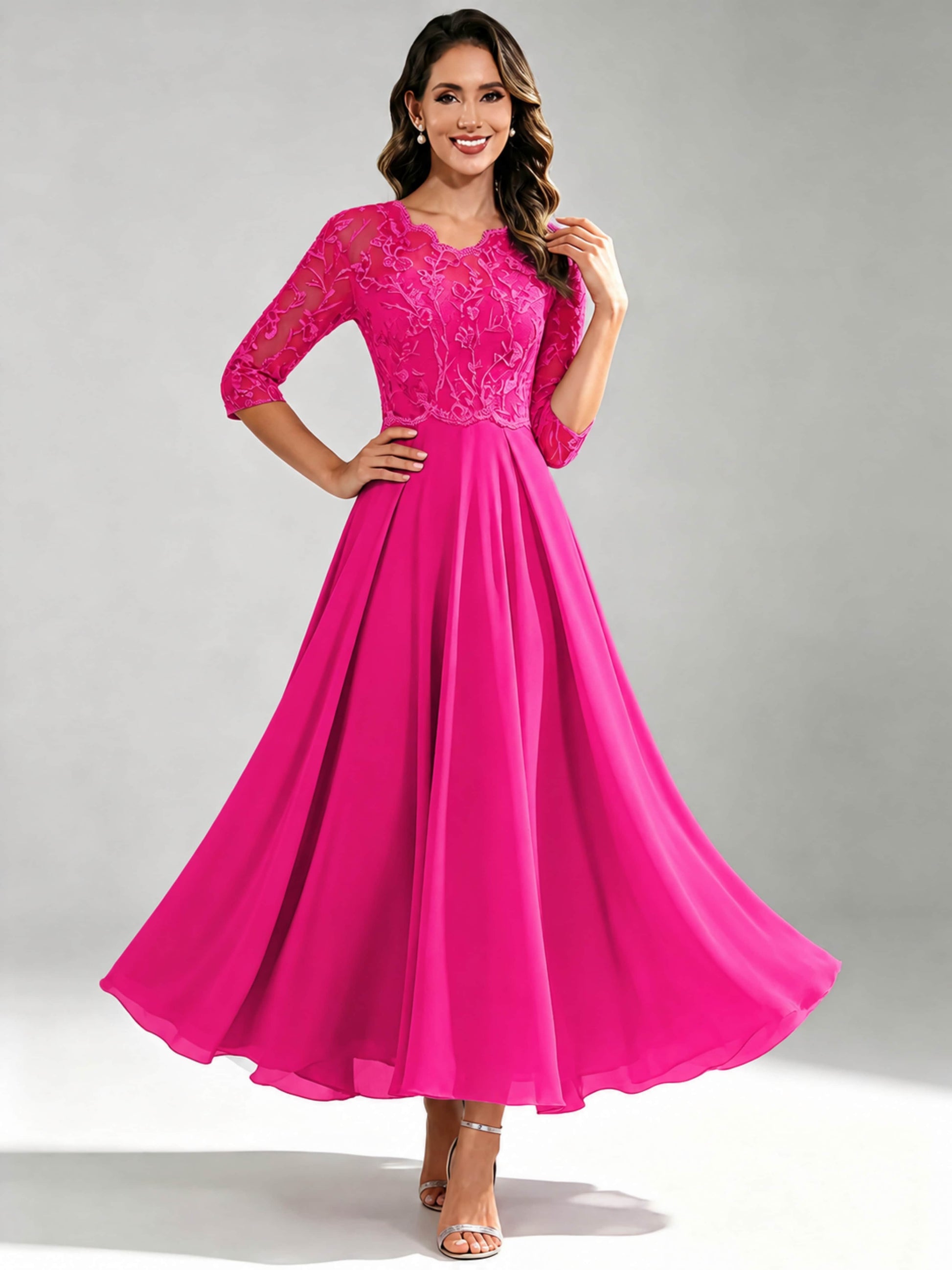 Lace Appliques Chiffon Dressy Mother of The Bride Dresses