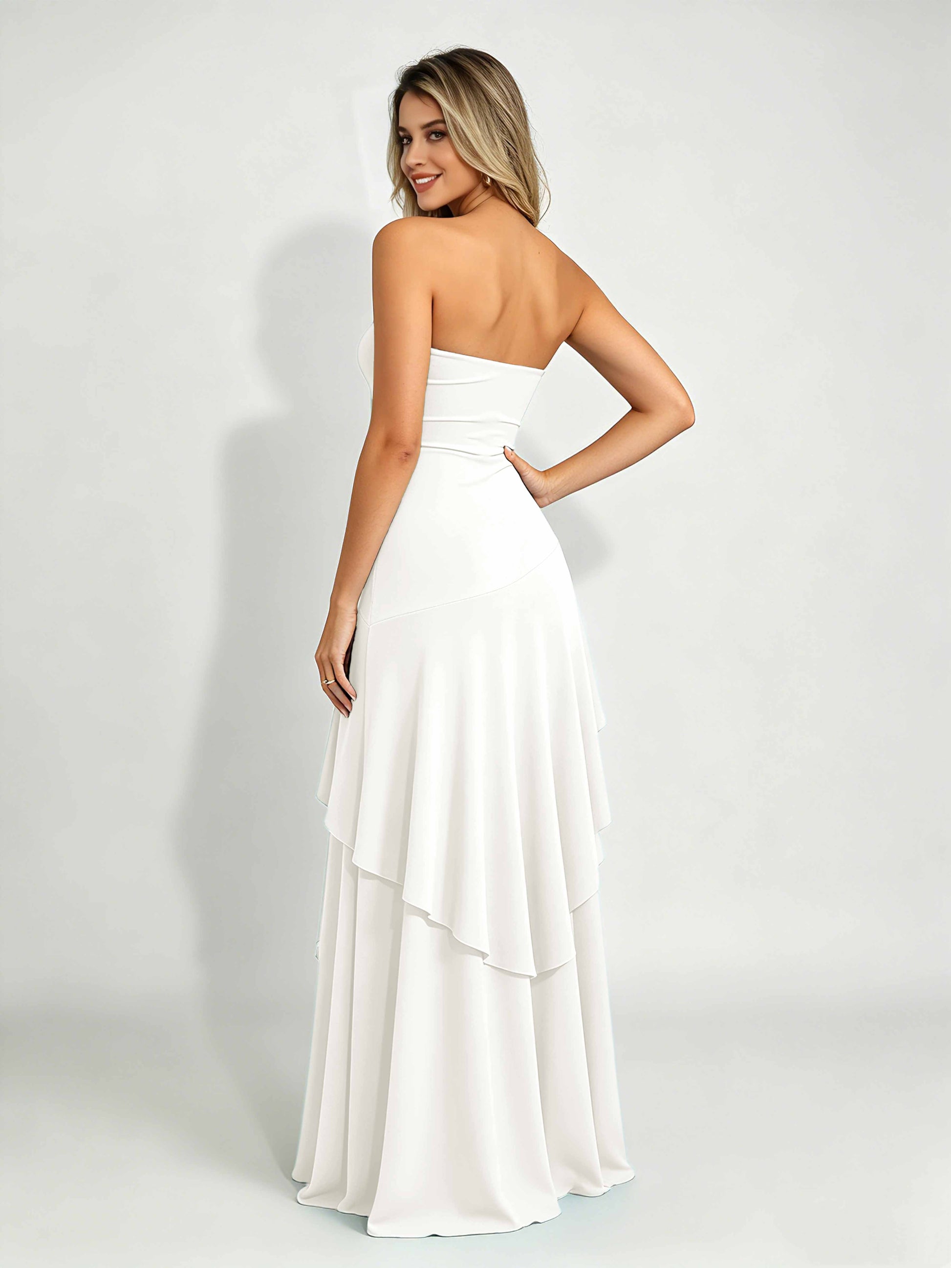 Spandex Tiered Ruffle Prom Dress High Low Homecoming Dresses