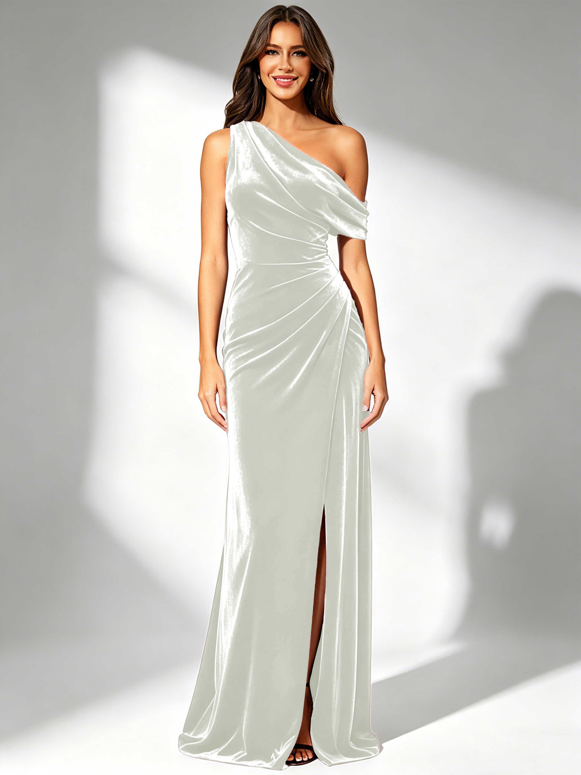 One Shoulder Velvet Bridesmaid Dresses for Women