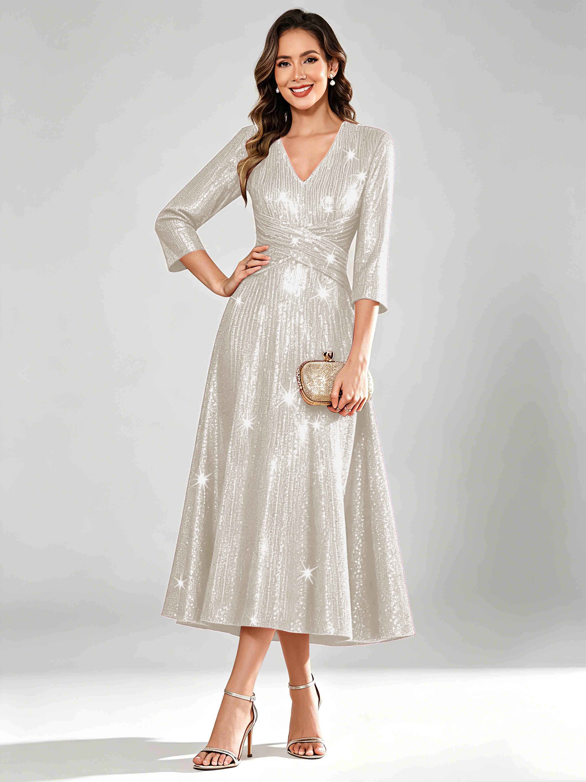Sequin Sparkly 3/4 Sleeve Dressy Mother of The Bride Dresses