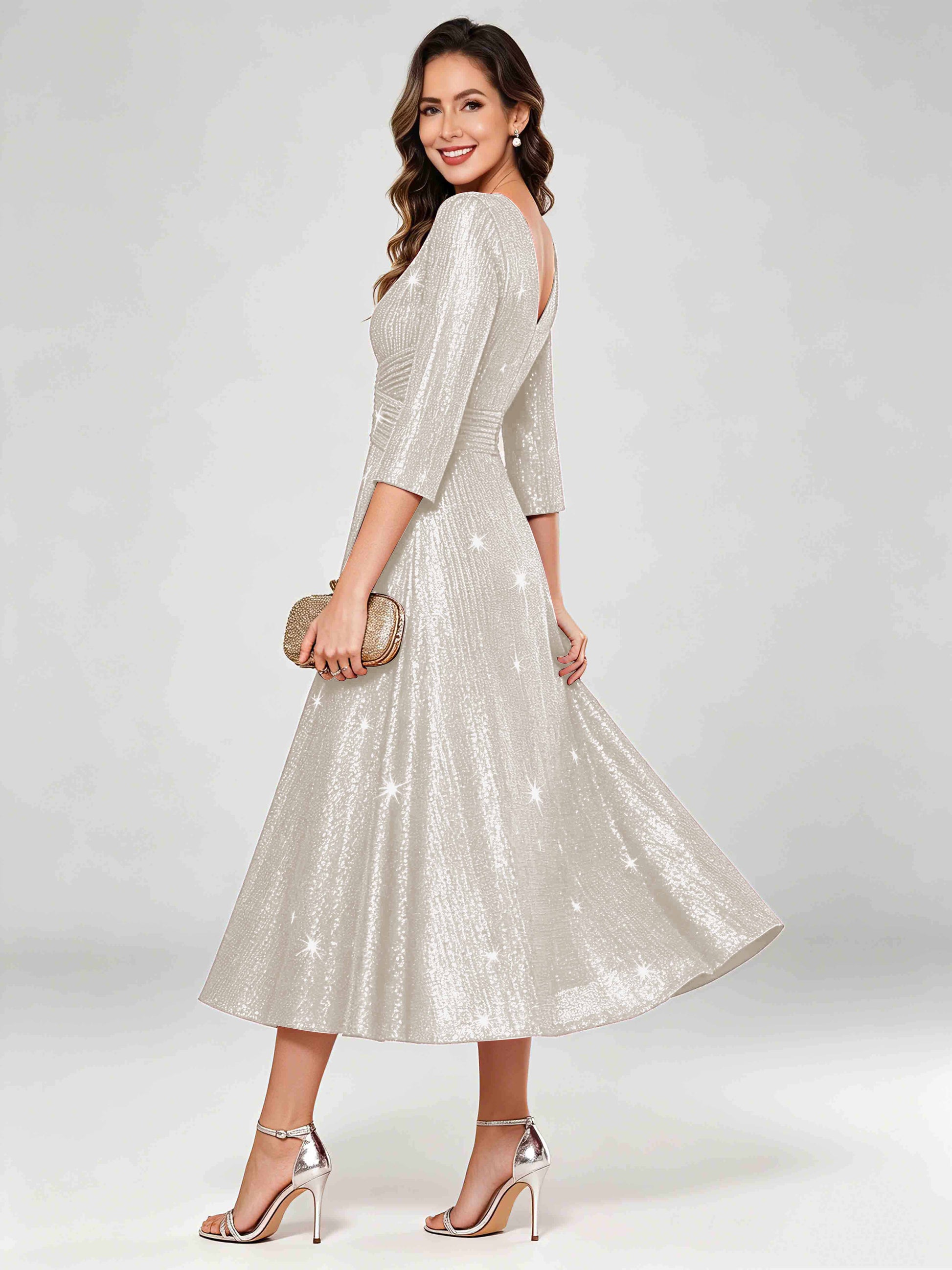 Sequin Sparkly 3/4 Sleeve Dressy Mother of The Bride Dresses