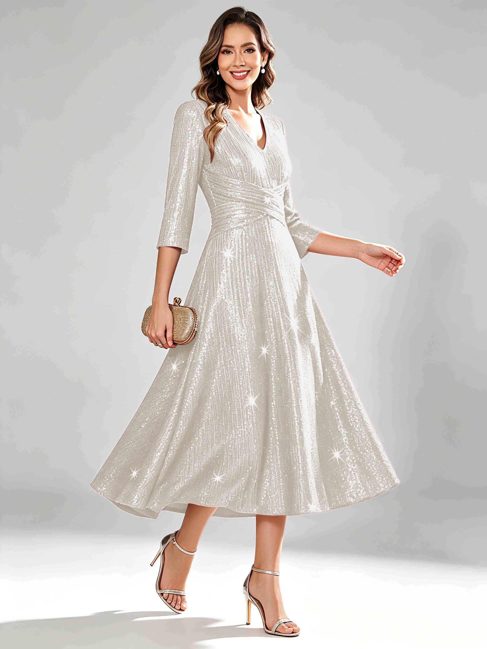 Sequin Sparkly 3/4 Sleeve Dressy Mother of The Bride Dresses