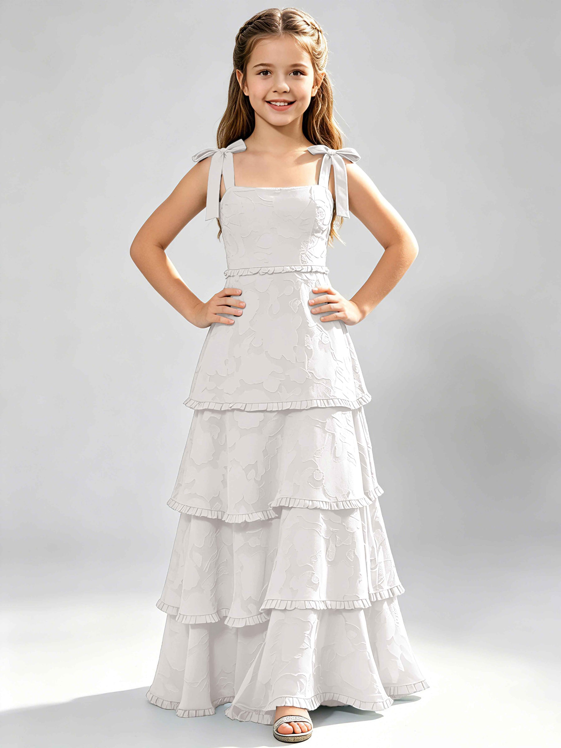 Spaghetti Straps Floral Burnout Chiffon Junior Bridesmaid Dresses