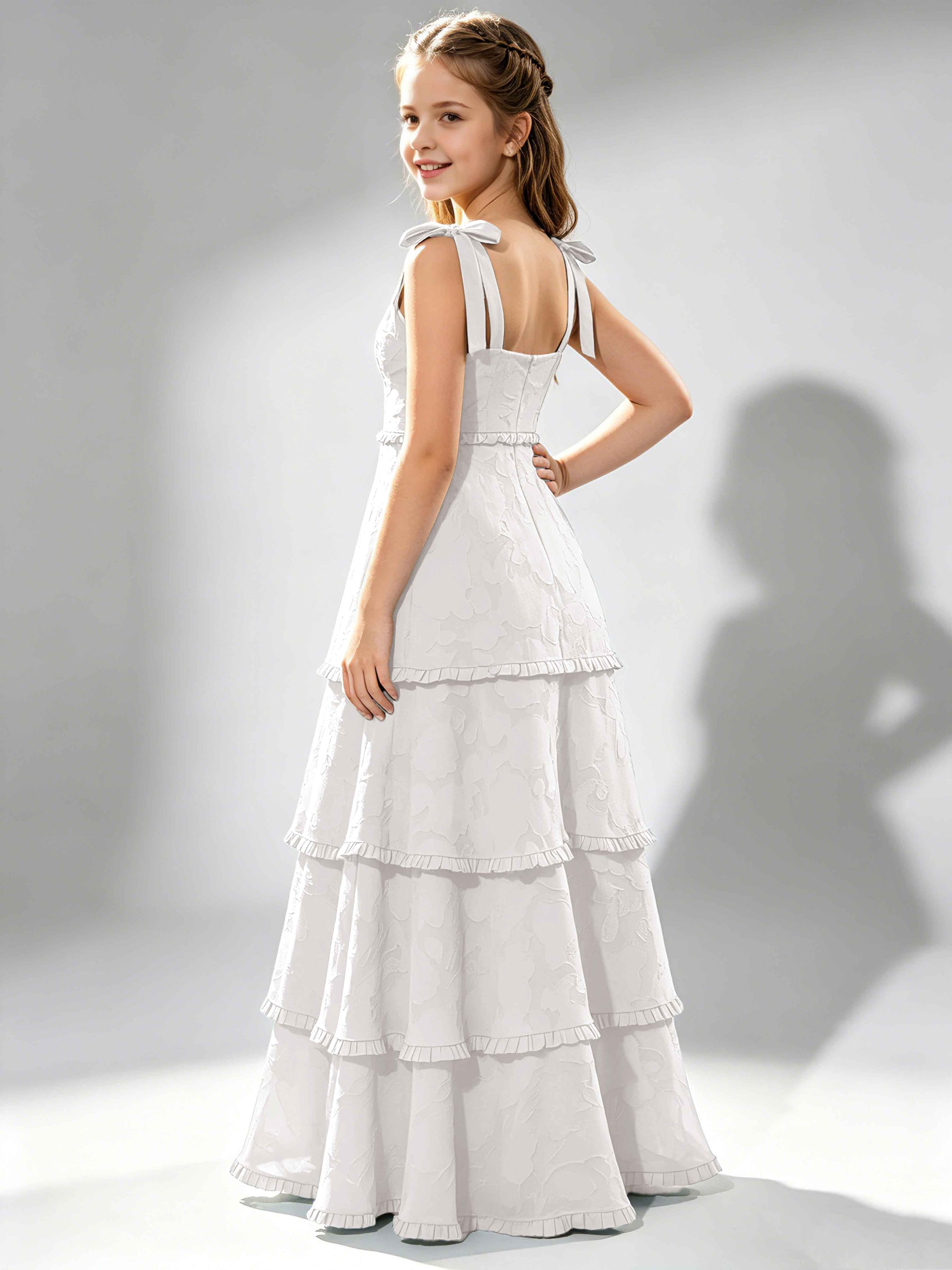 Spaghetti Straps Floral Burnout Chiffon Junior Bridesmaid Dresses