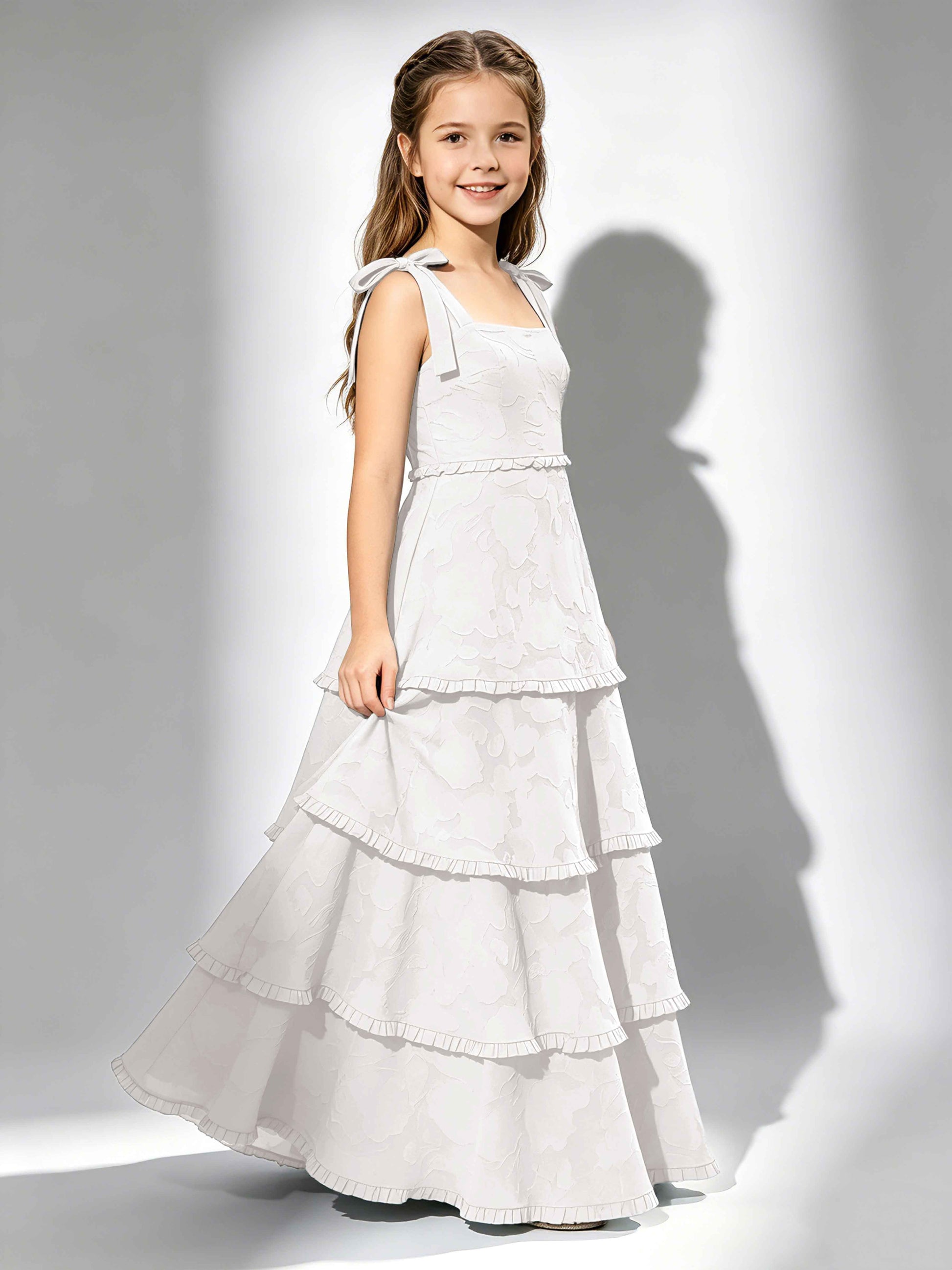 Spaghetti Straps Floral Burnout Chiffon Junior Bridesmaid Dresses