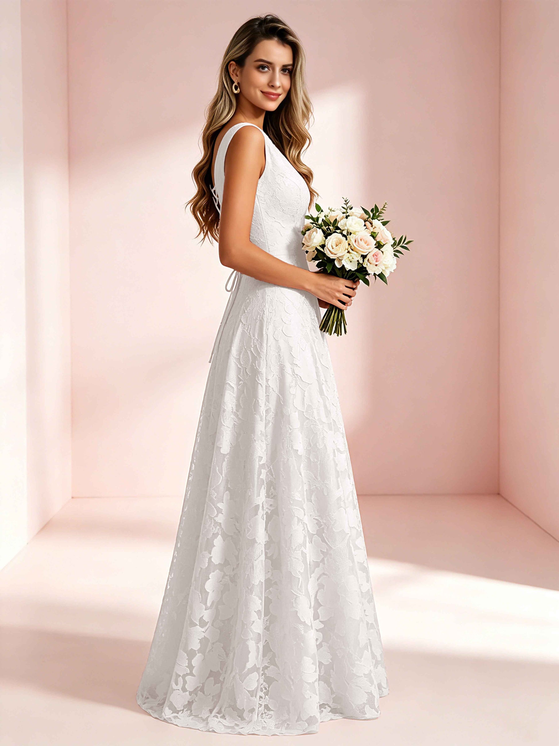 Boat Neck Jacquard Chiffon Floor Length Bridesmaid Dresses