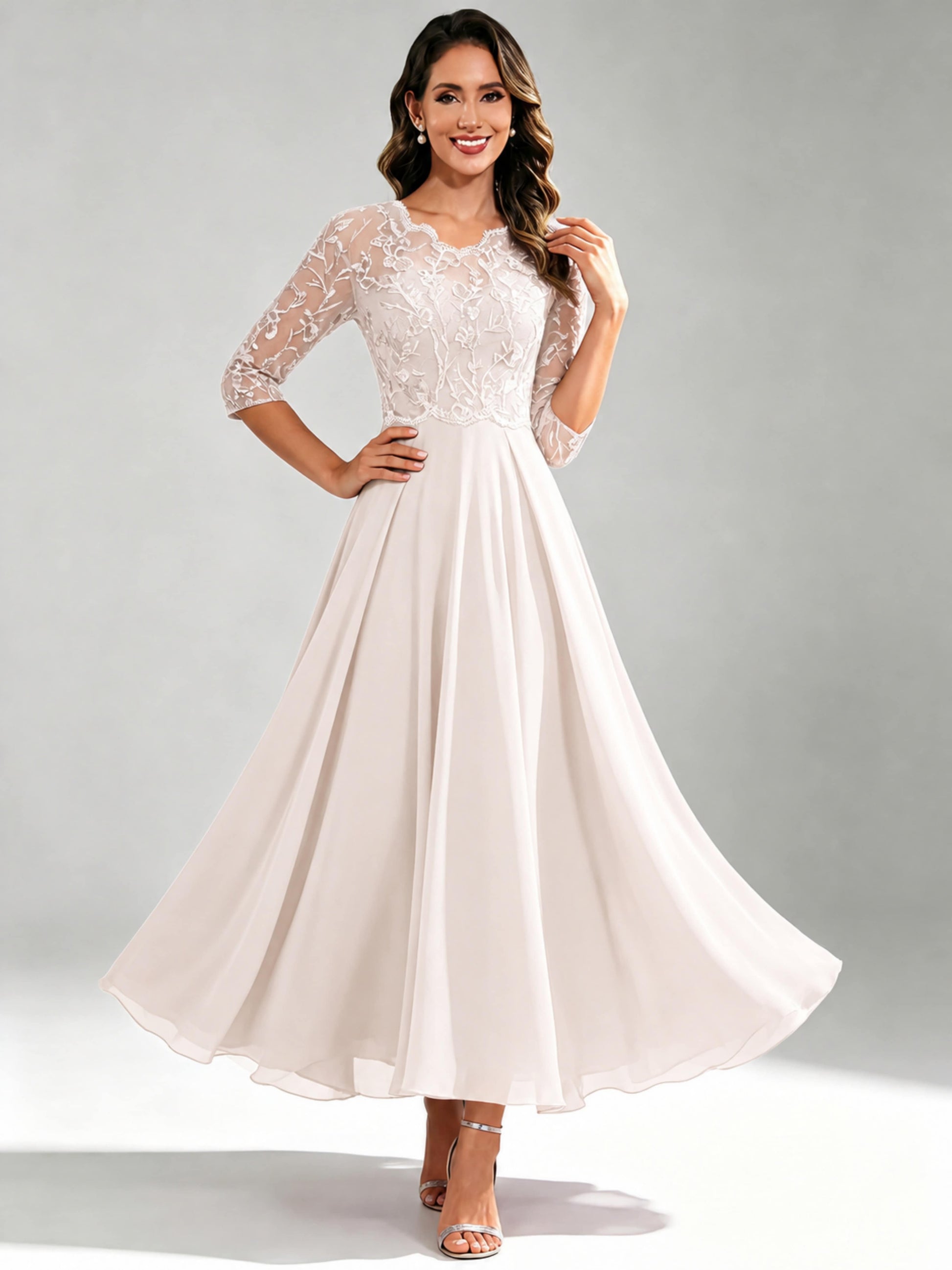 Lace Appliques Chiffon Dressy Mother of The Bride Dresses