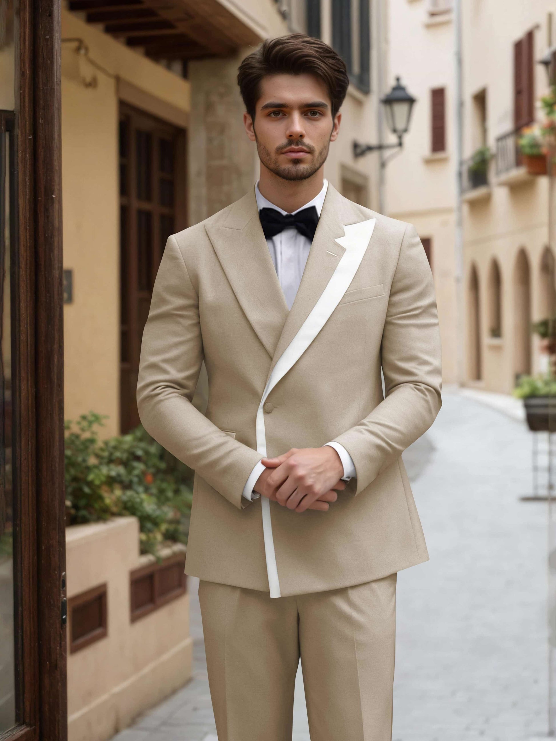 Trim Detail Timeless Peak Lapel Men's One Button 2 Pieces Wedding Suits