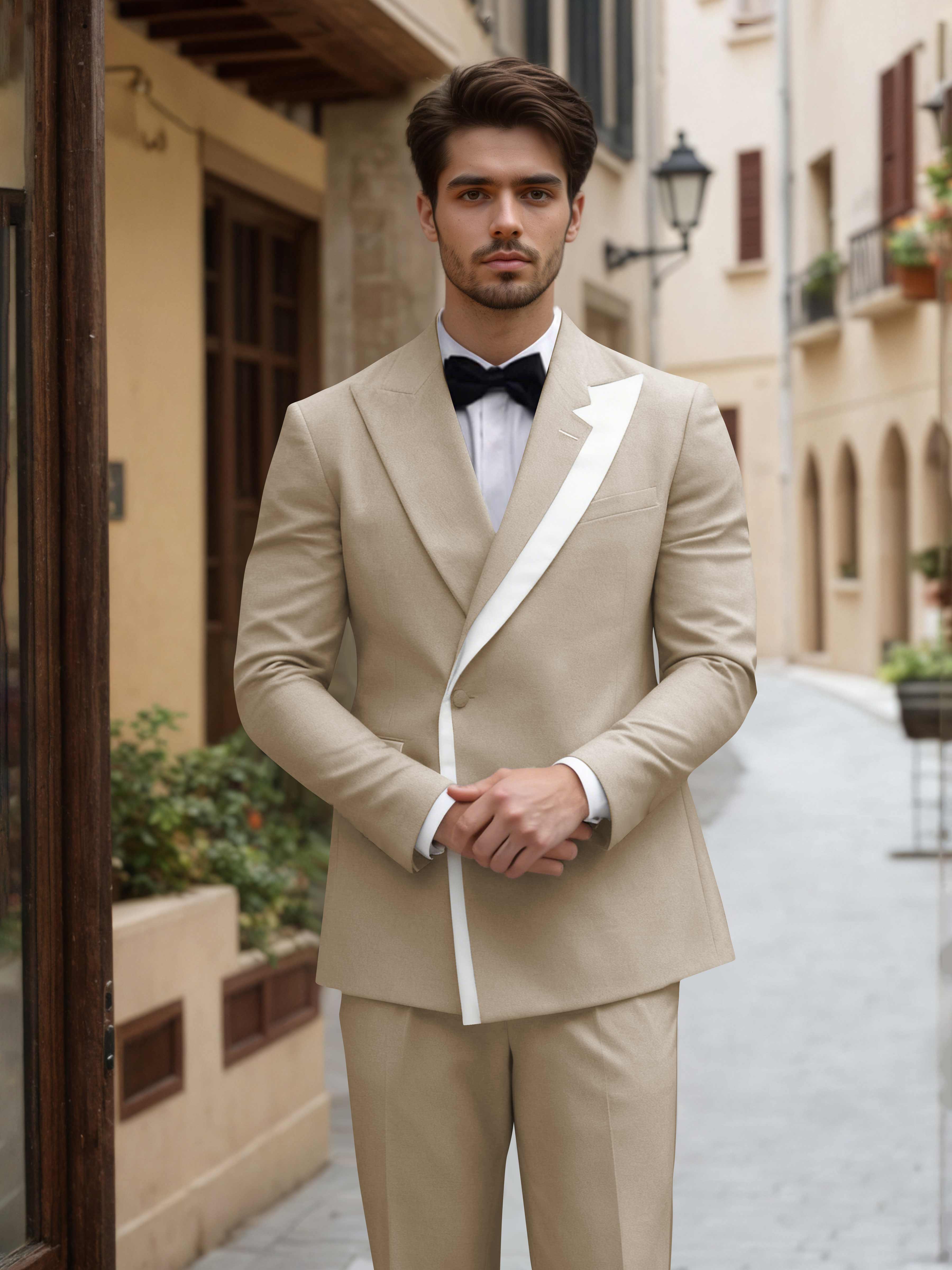 Trim Detail Timeless Peak Lapel Men's One Button 2 Pieces Wedding Suits