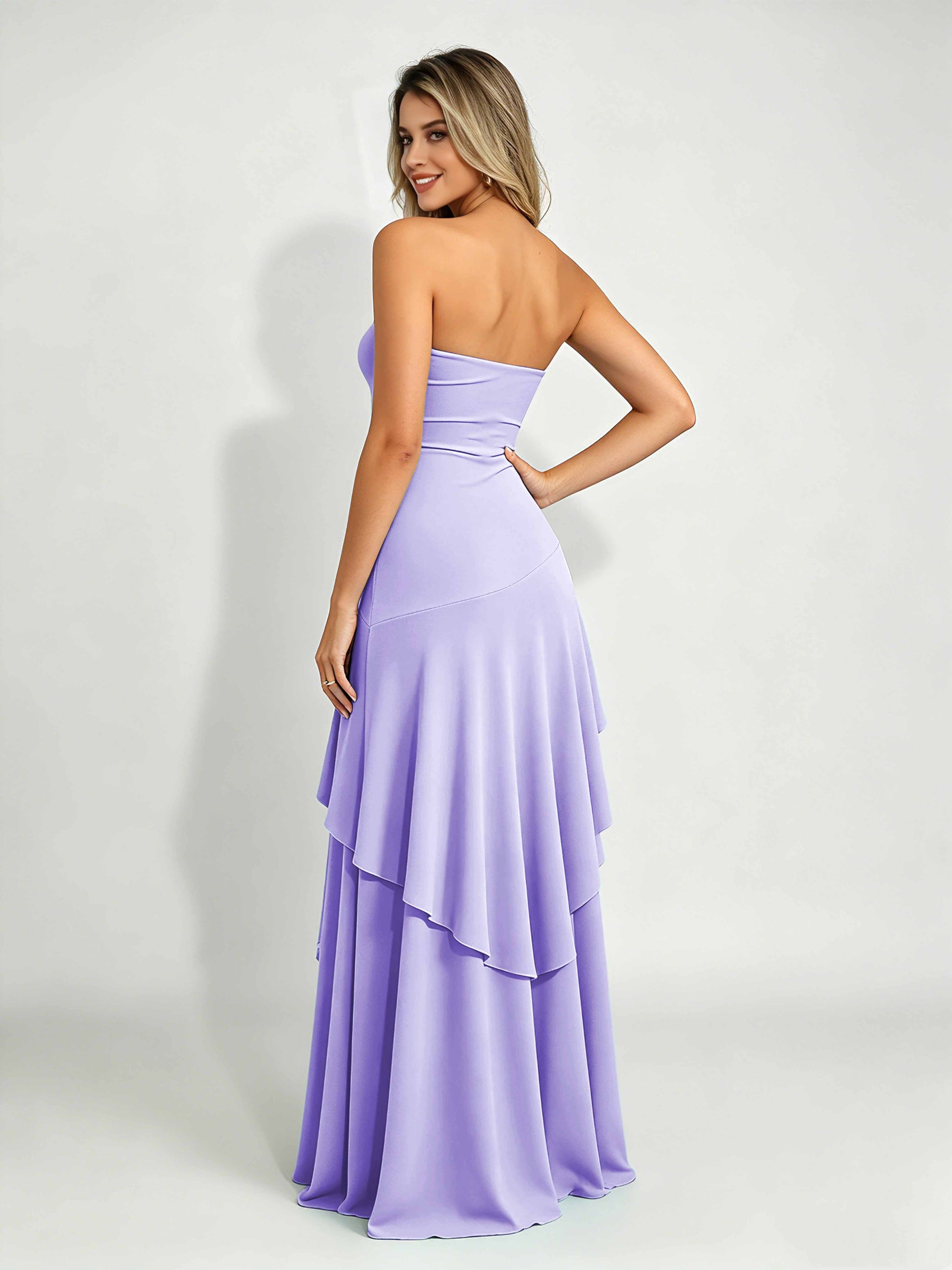 Spandex Tiered Ruffle Prom Dress High Low Homecoming Dresses