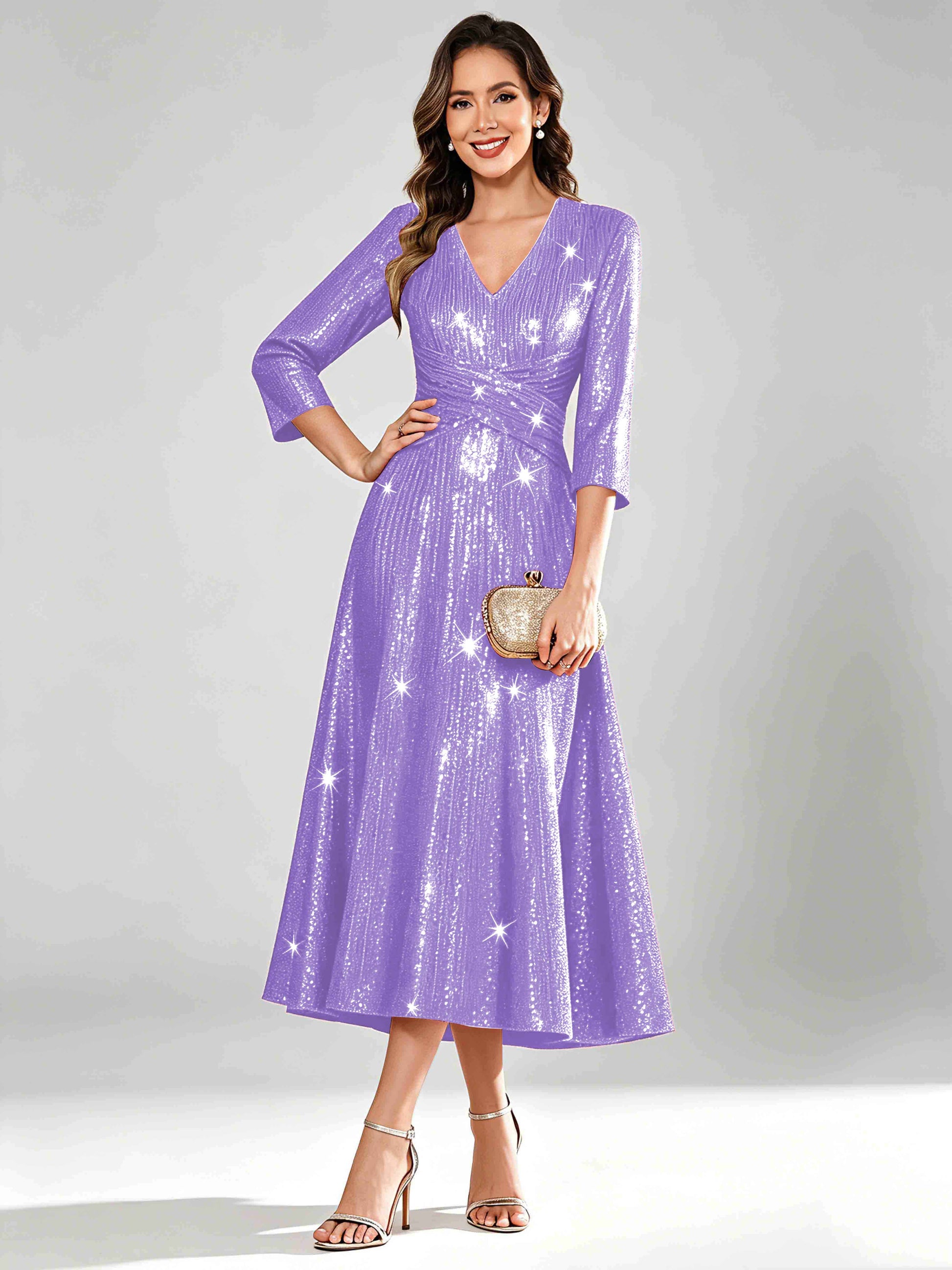 Sequin Sparkly 3/4 Sleeve Dressy Mother of The Bride Dresses