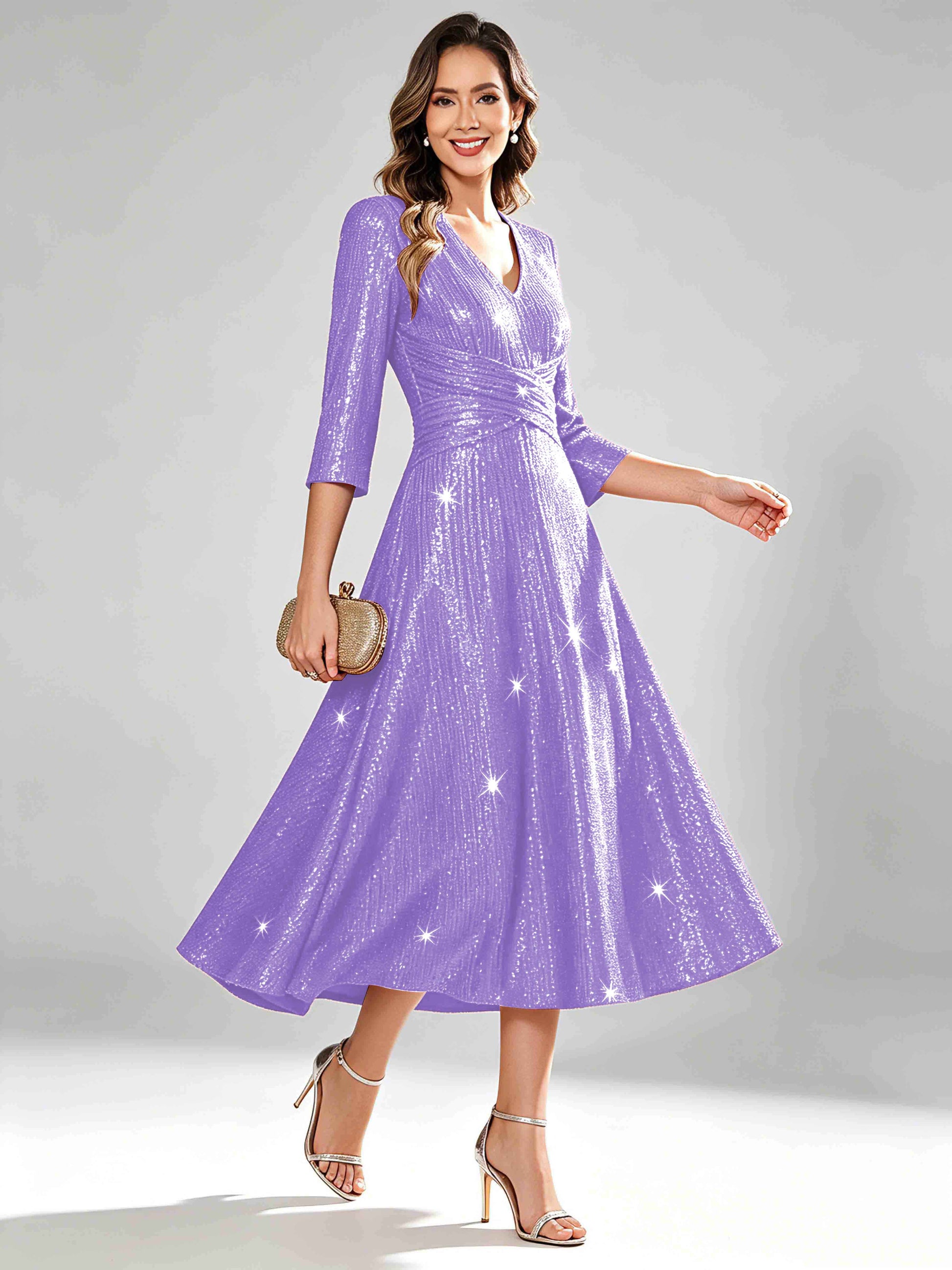 Sequin Sparkly 3/4 Sleeve Dressy Mother of The Bride Dresses