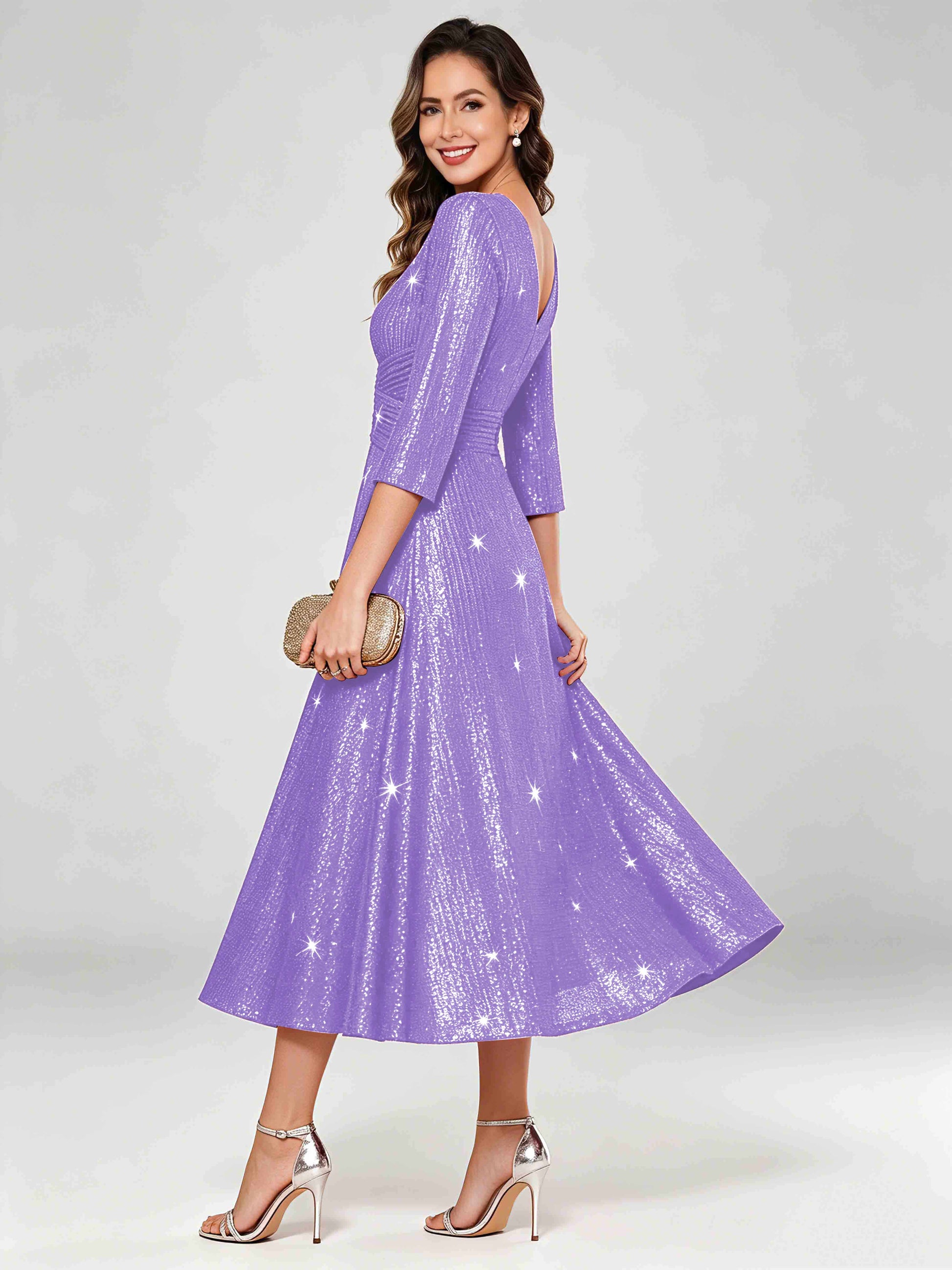 Sequin Sparkly 3/4 Sleeve Dressy Mother of The Bride Dresses