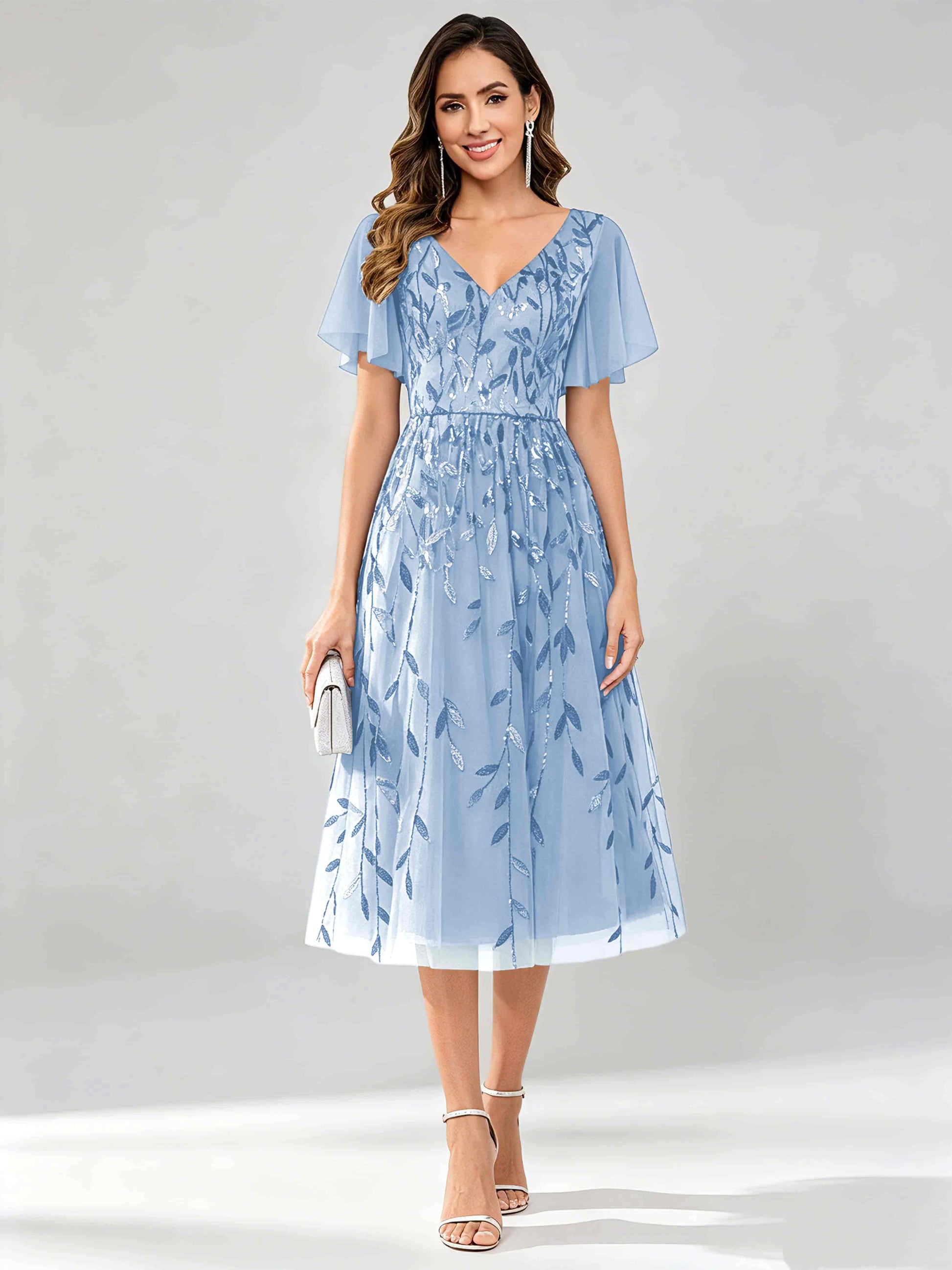 Modern A-Line Leaf Sequins Mother of the Bride & Groom Dresses