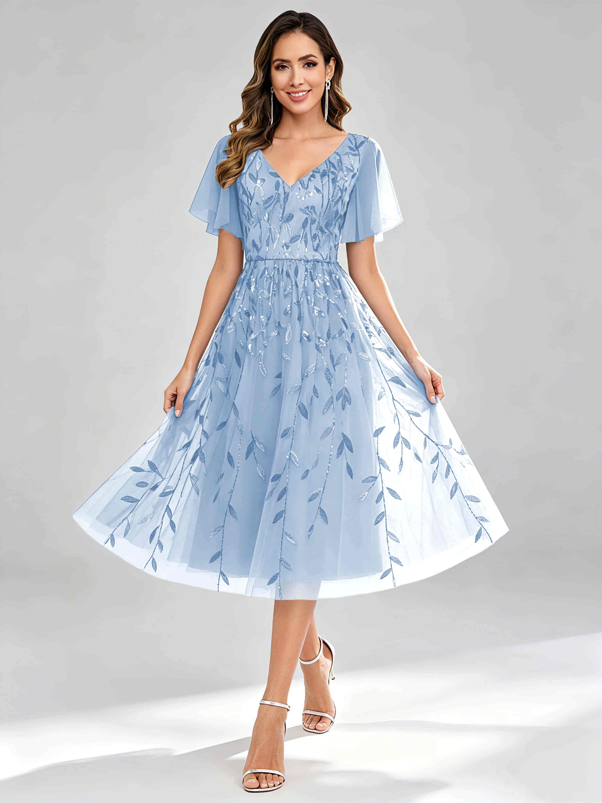 Modern A-Line Leaf Sequins Mother of the Bride & Groom Dresses