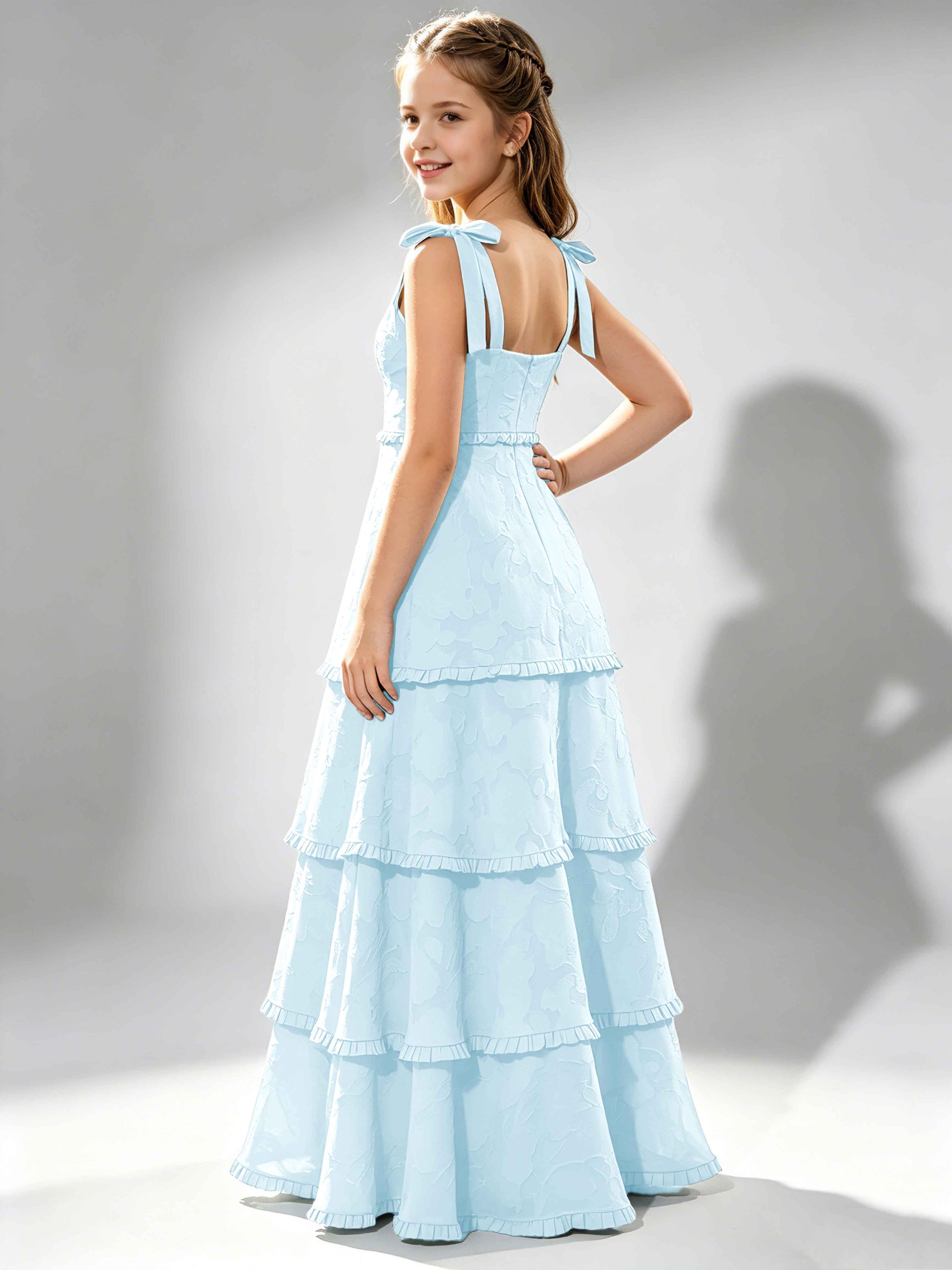 Spaghetti Straps Floral Burnout Chiffon Junior Bridesmaid Dresses