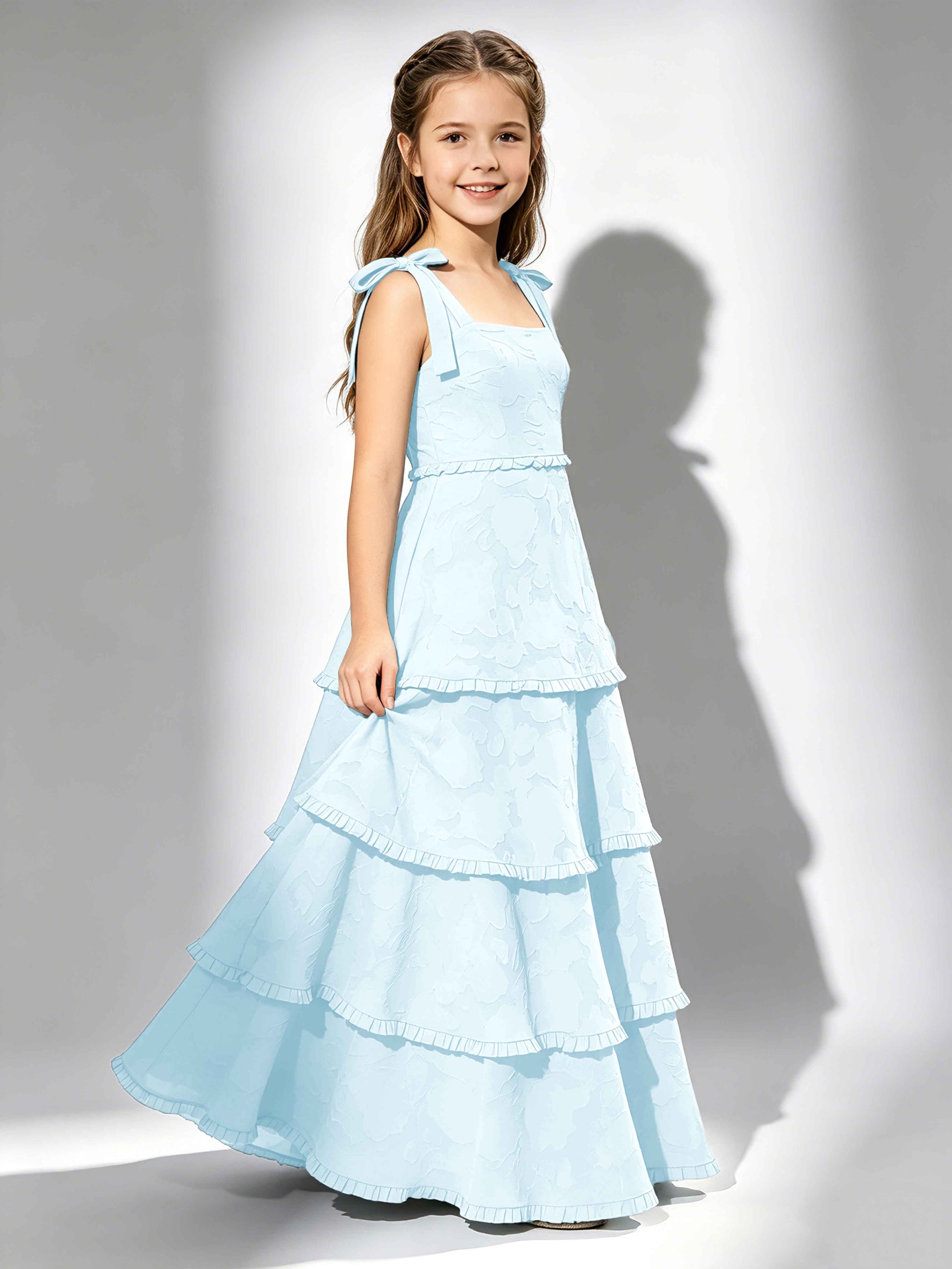 Spaghetti Straps Floral Burnout Chiffon Junior Bridesmaid Dresses