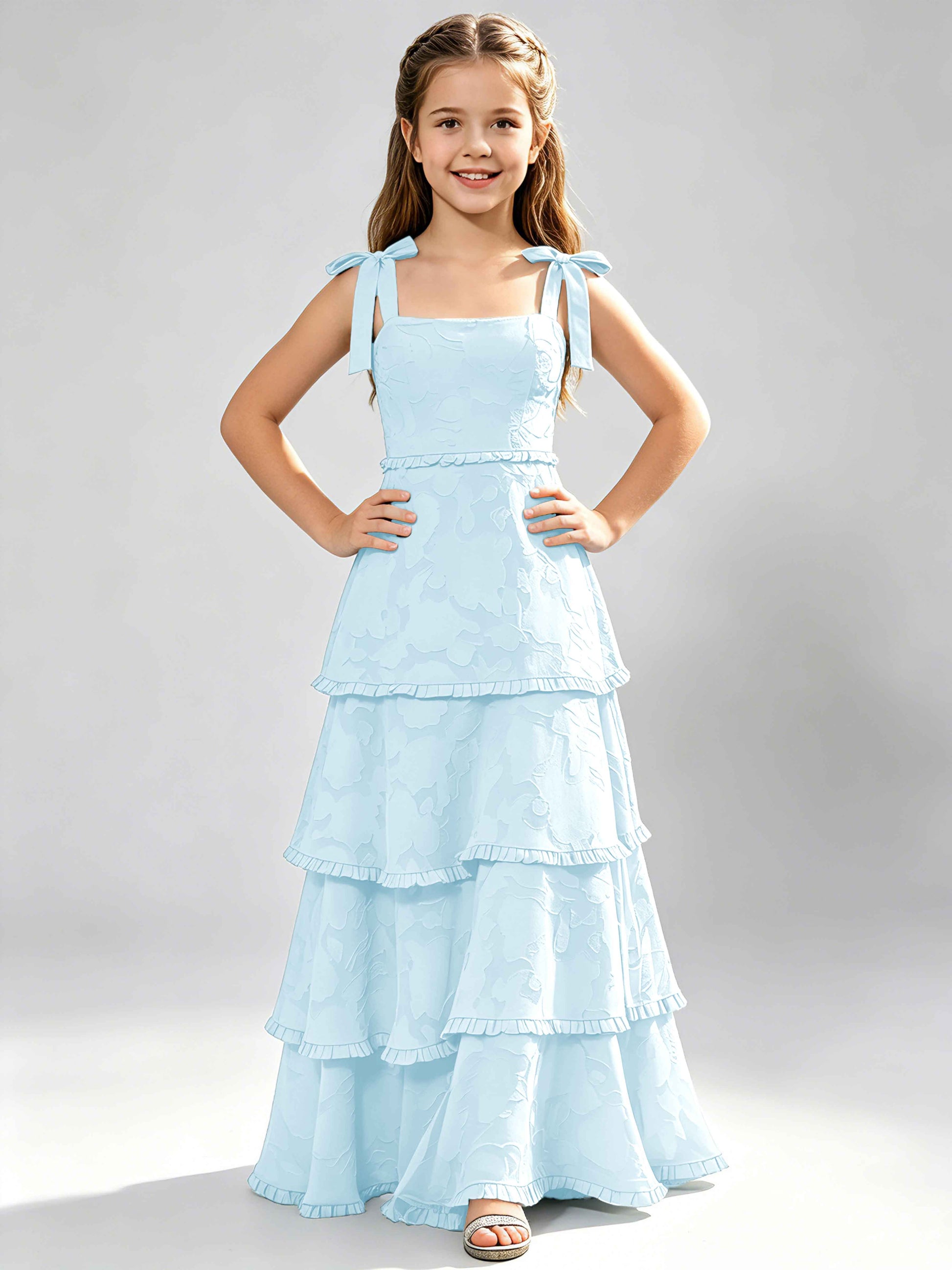 Spaghetti Straps Floral Burnout Chiffon Junior Bridesmaid Dresses