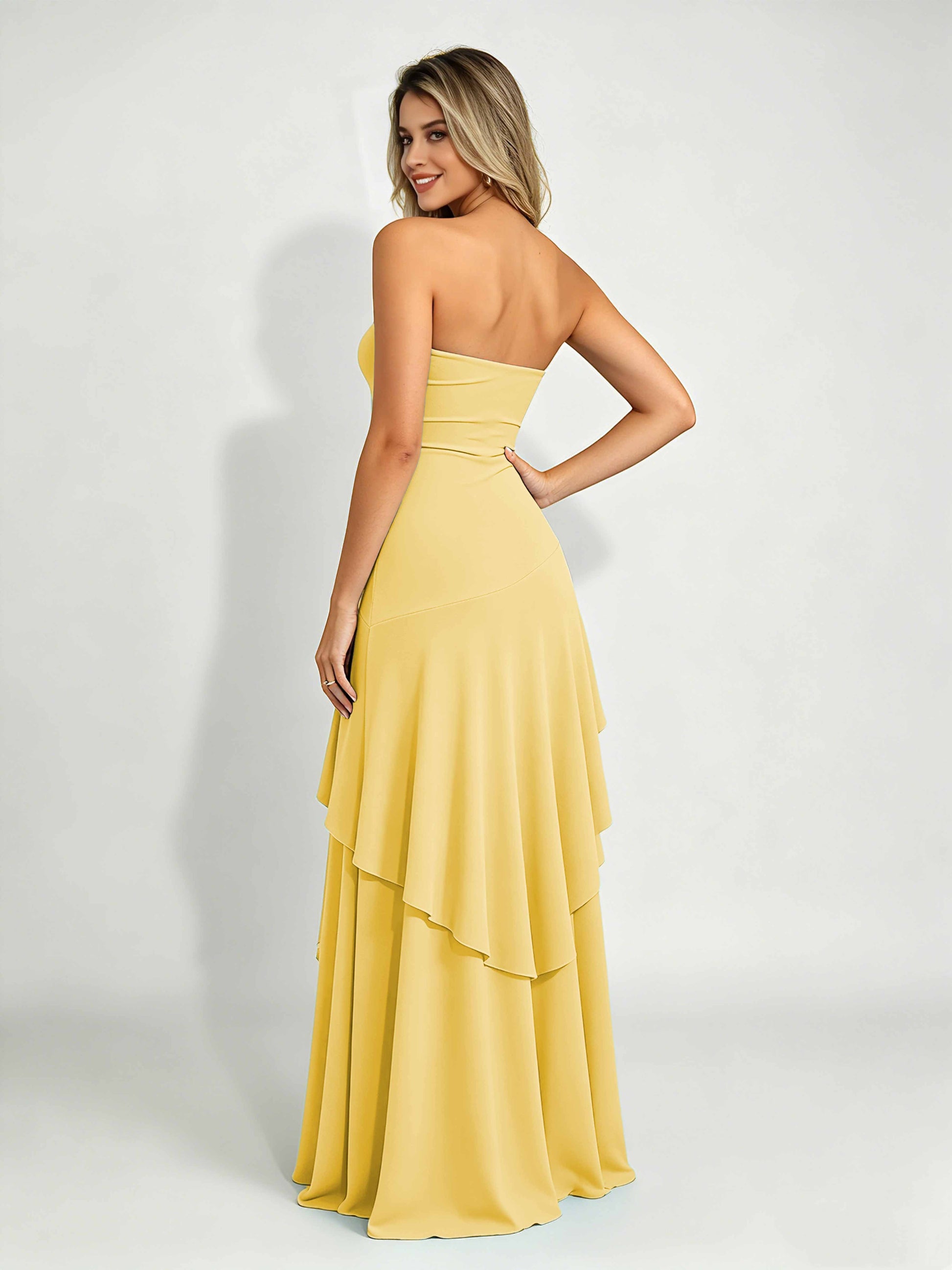Spandex Tiered Ruffle Prom Dress High Low Homecoming Dresses