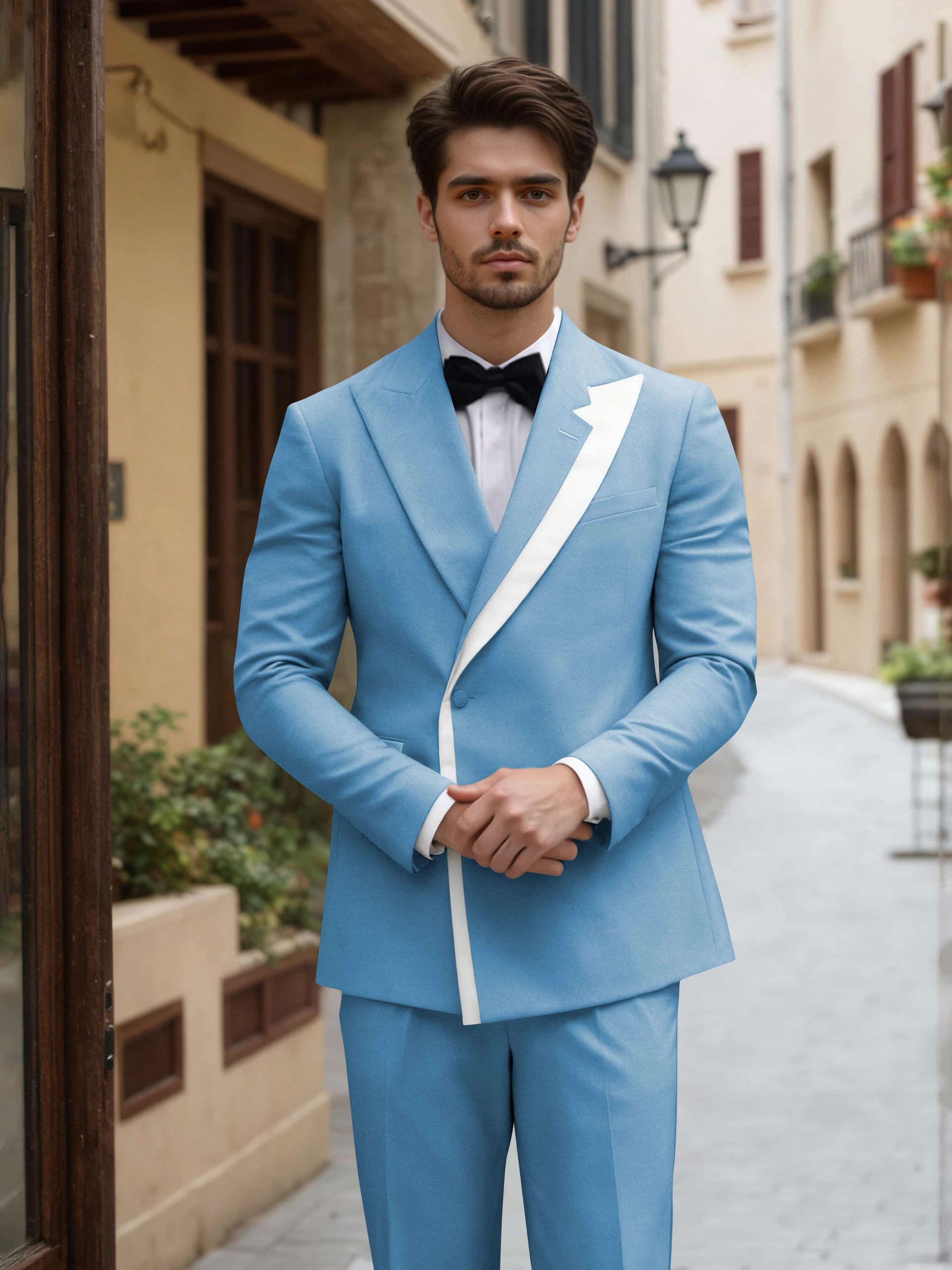 Trim Detail Timeless Peak Lapel Men's One Button 2 Pieces Wedding Suits