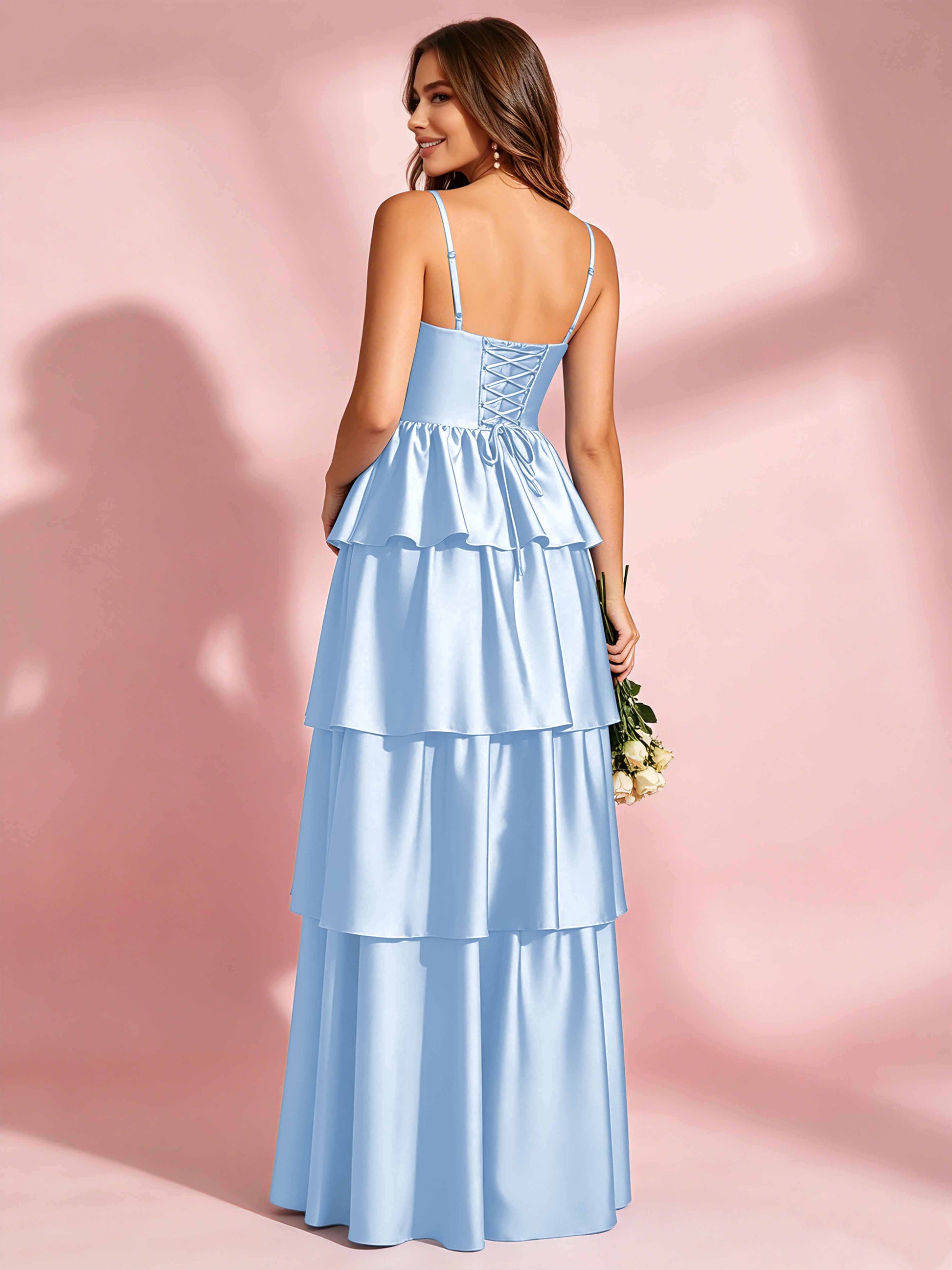 Satin Tiered Corset Bridesmaid Dresses Formal Evening Gown