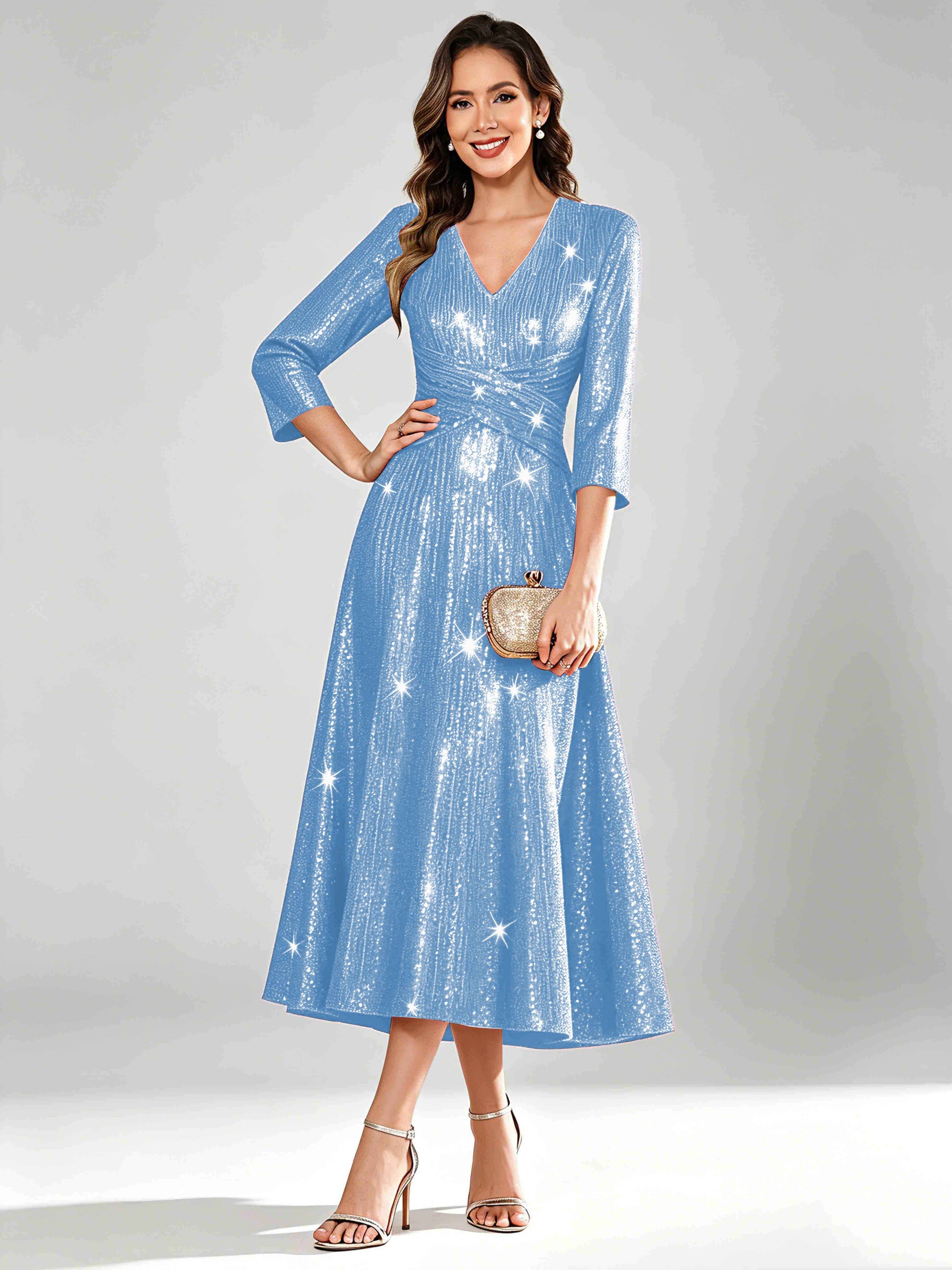 Sequin Sparkly 3/4 Sleeve Dressy Mother of The Bride Dresses