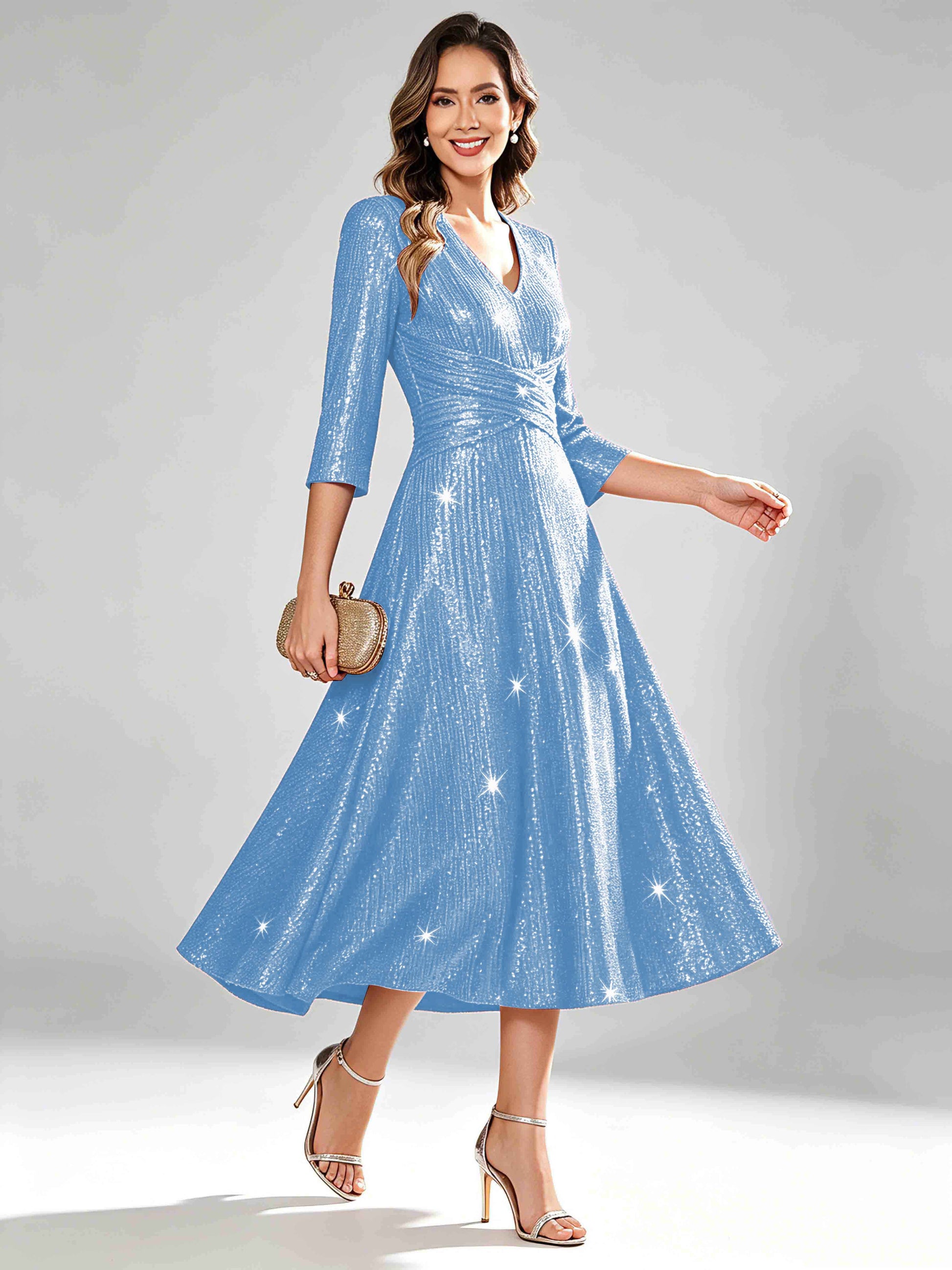 Sequin Sparkly 3/4 Sleeve Dressy Mother of The Bride Dresses