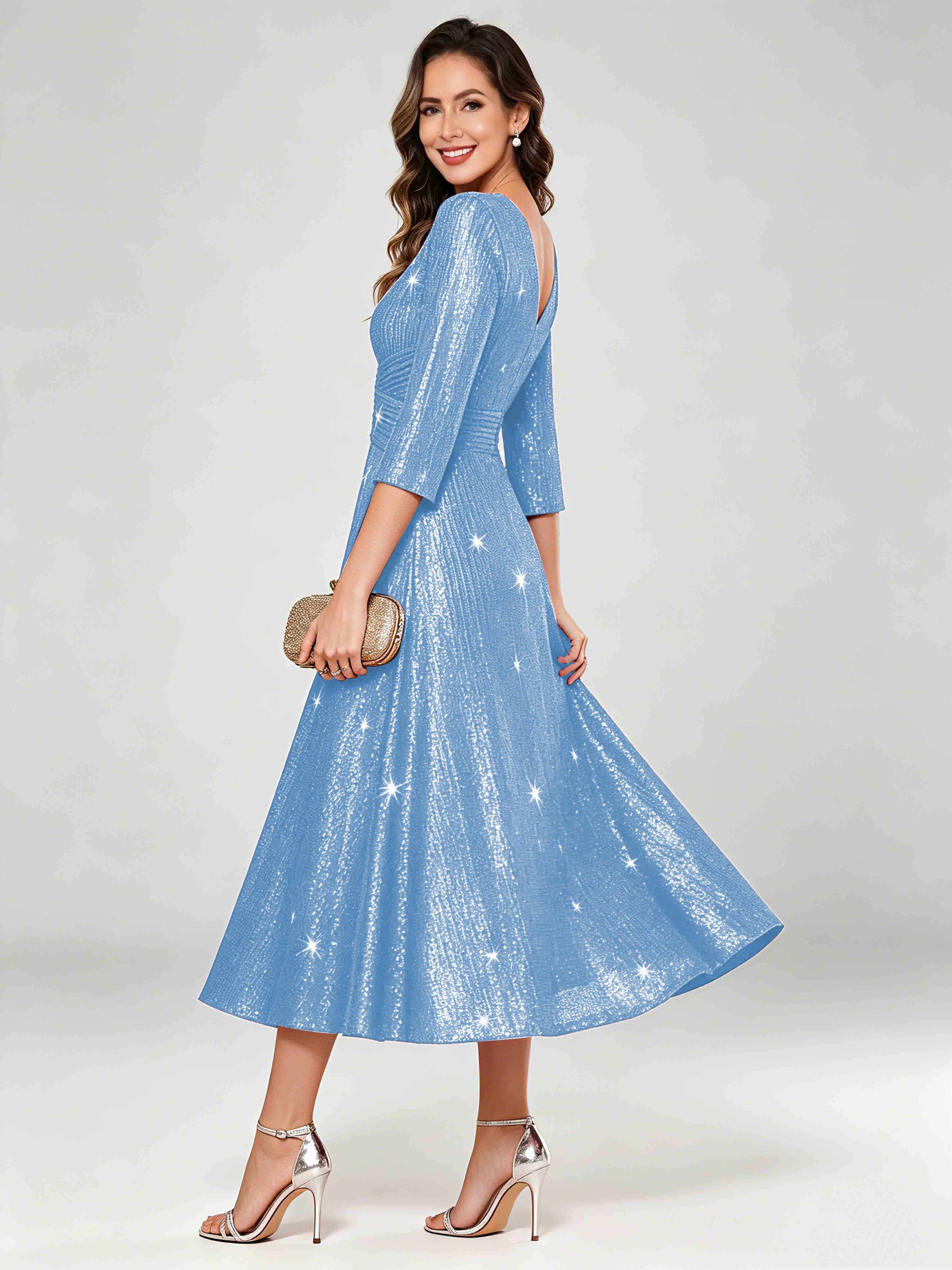 Sequin Sparkly 3/4 Sleeve Dressy Mother of The Bride Dresses