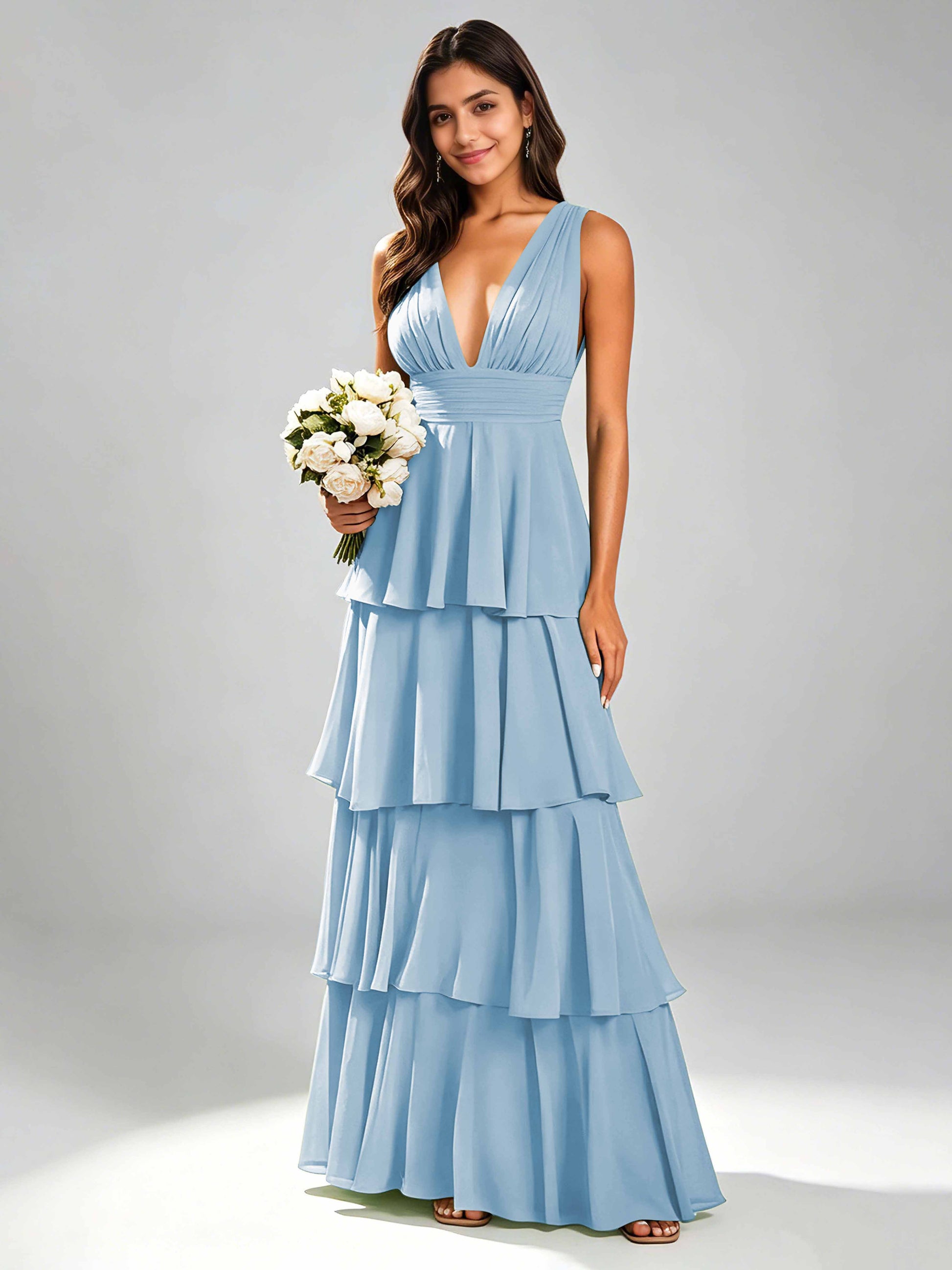 Tiered Chiffon Bridesmaid Dress for Wedding Garden Party