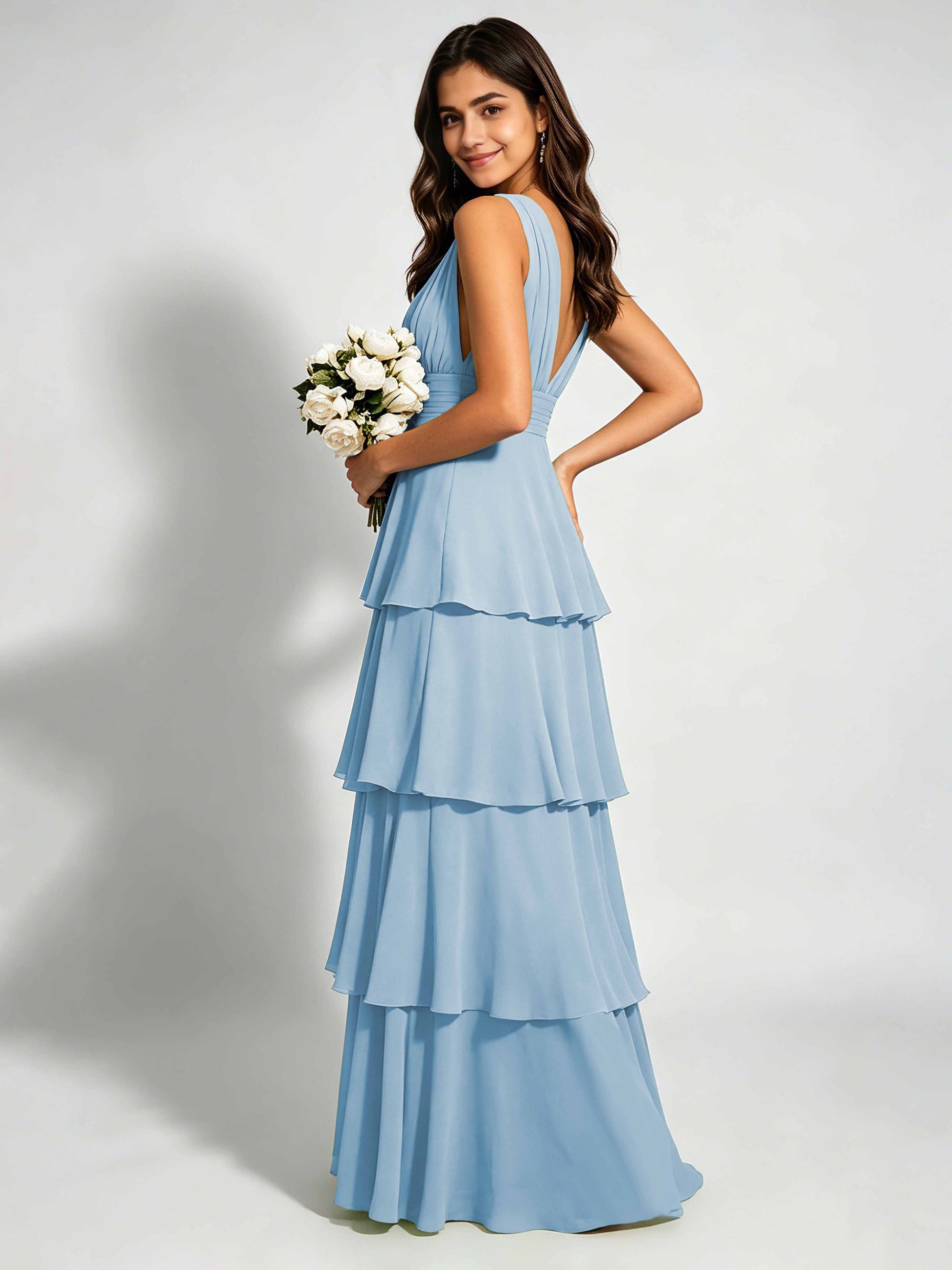 Tiered Chiffon Bridesmaid Dress for Wedding Garden Party
