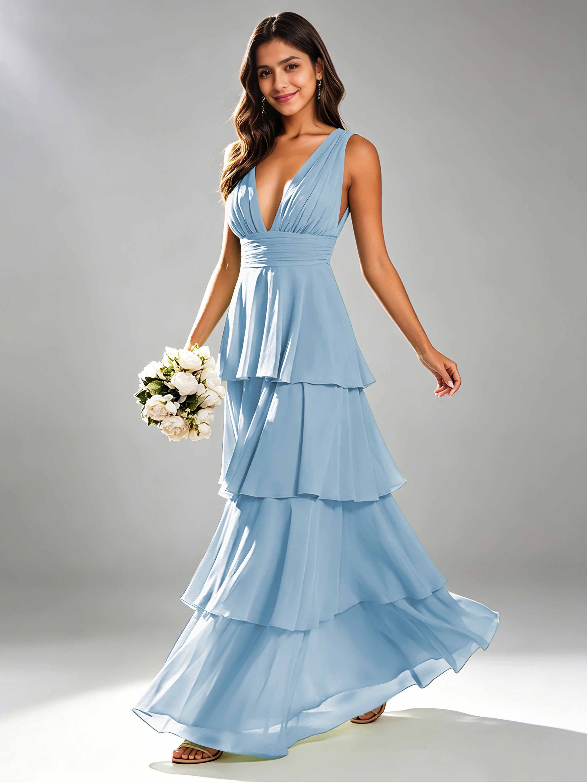 Tiered Chiffon Bridesmaid Dress for Wedding Garden Party