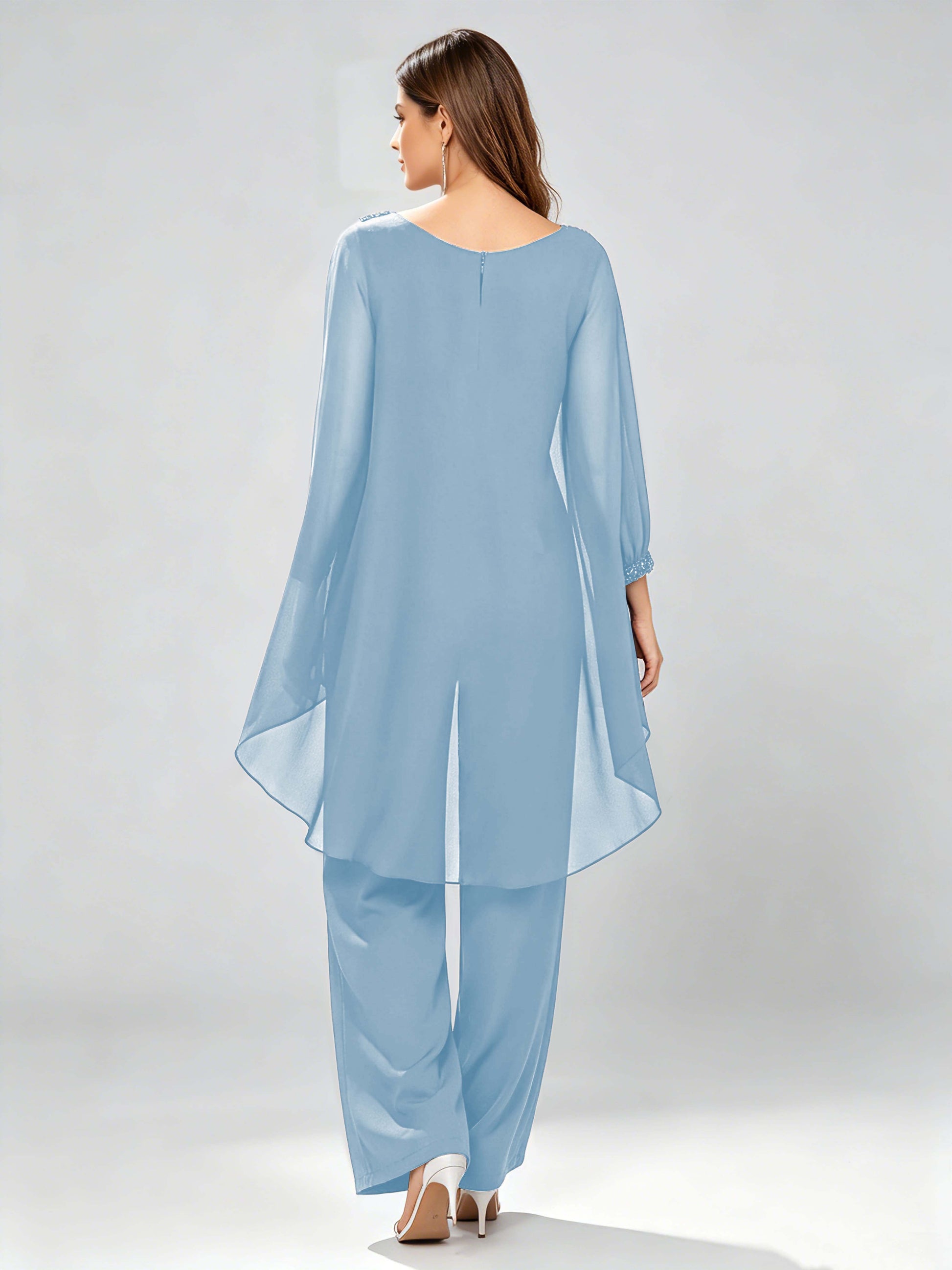 Asymmetric Chiffon 2 Pieces Mother of The Bride Pant Suits