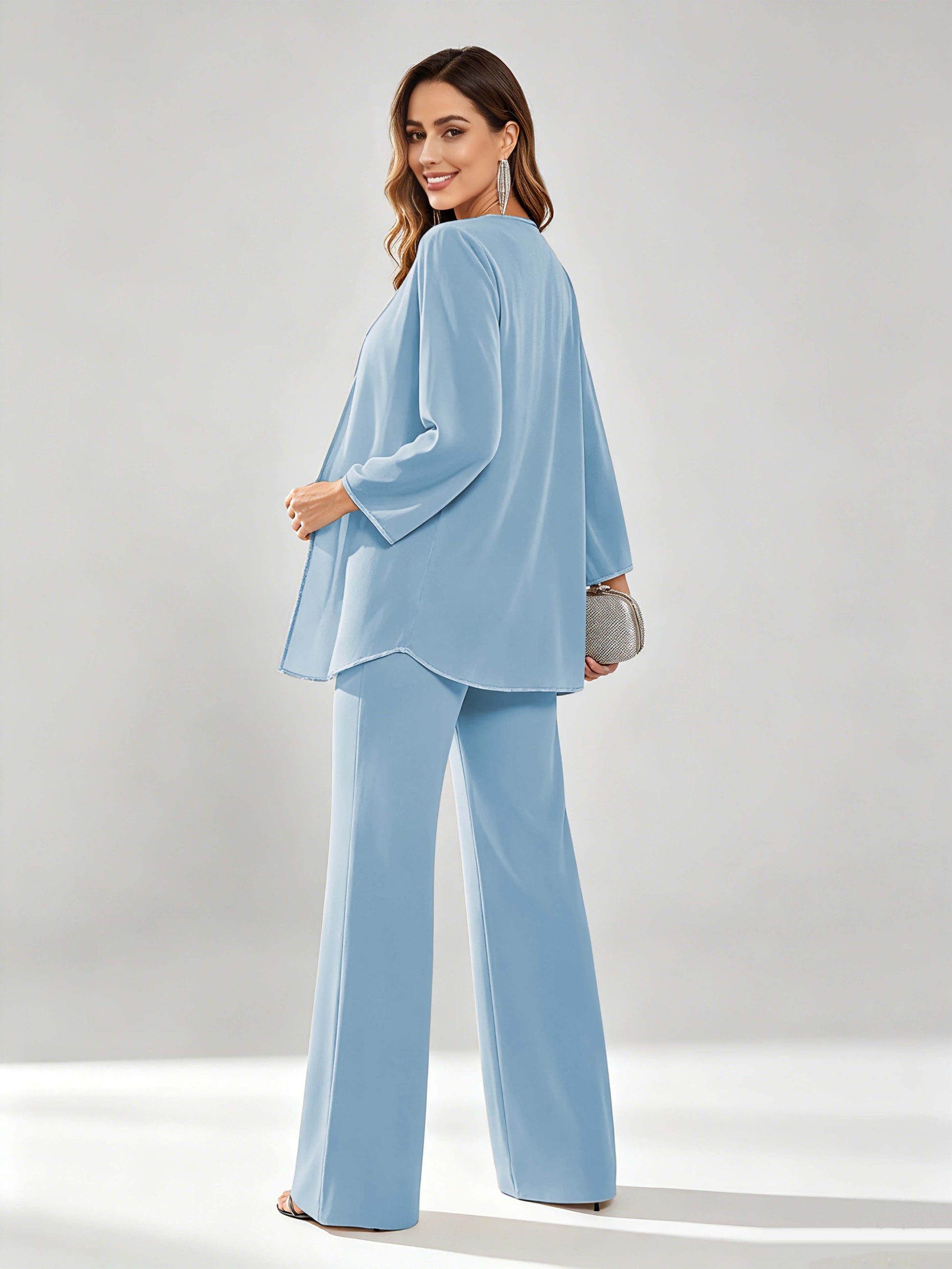 Chiffon Sequin 3 Pieces Mother of The Bride Pant Suits for Women
