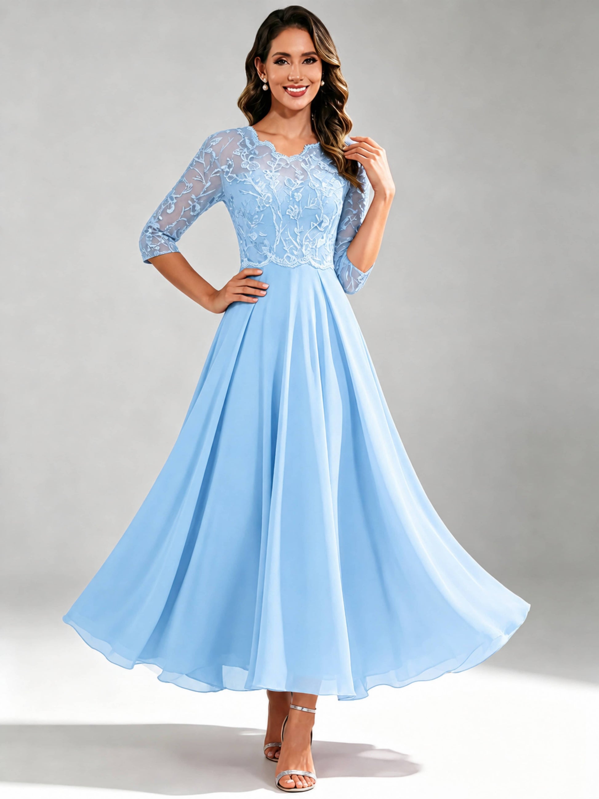 Lace Appliques Chiffon Dressy Mother of The Bride Dresses